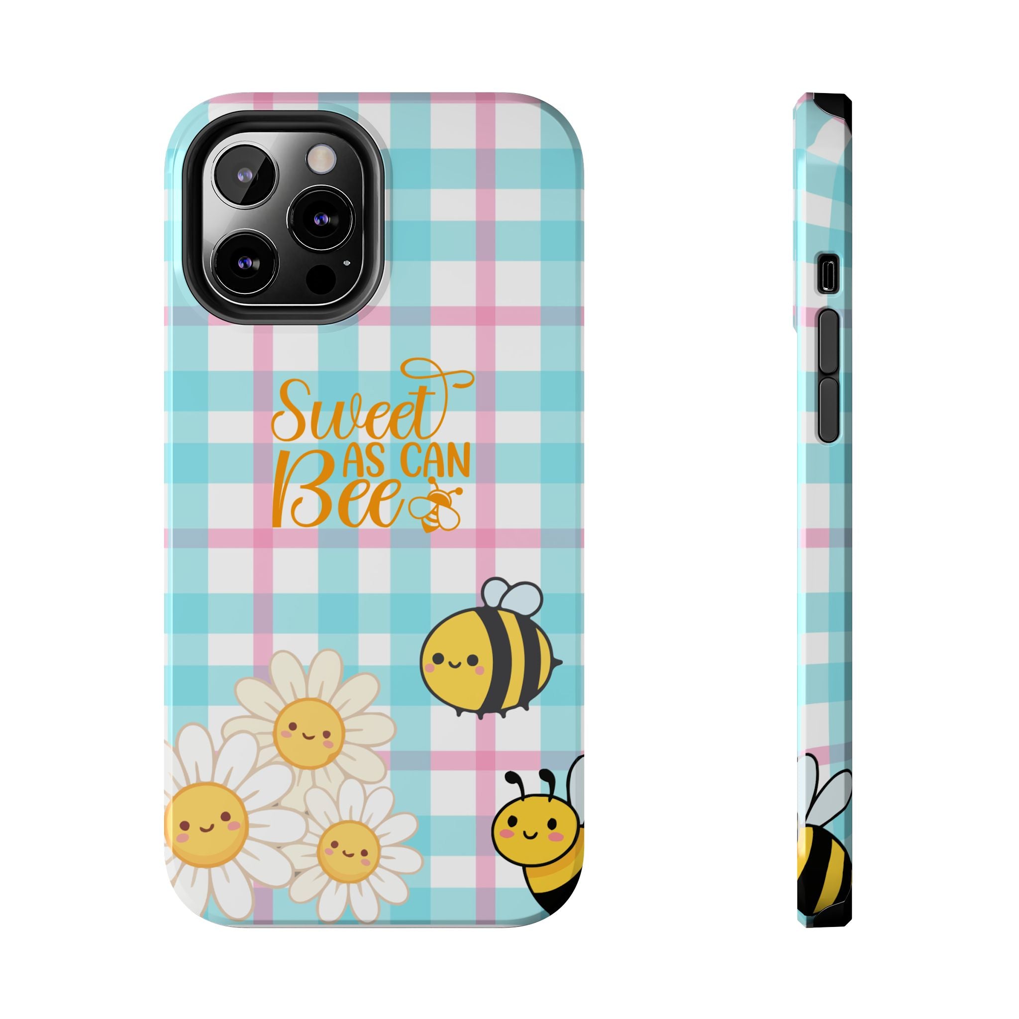 Sweet As Can Bee Tough Phone Case — Cute Bee & Daisy Plaid Protective Cover