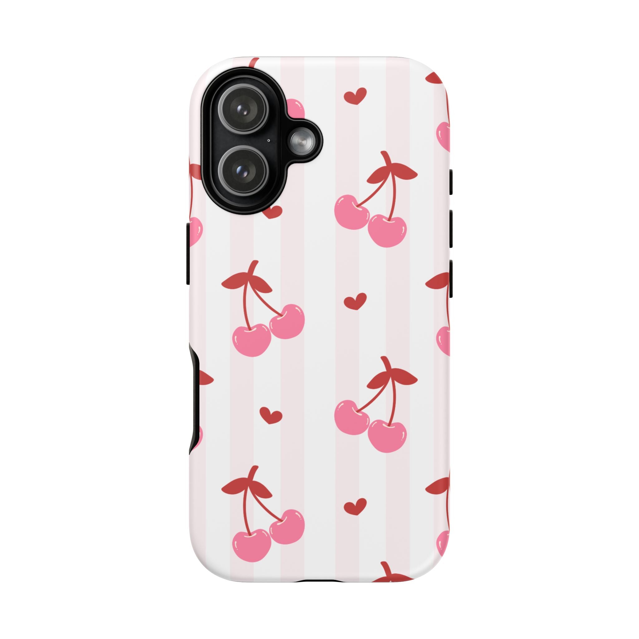 Pink Cherry Pattern Tough Phone Case — Cute Retro Fruit Design