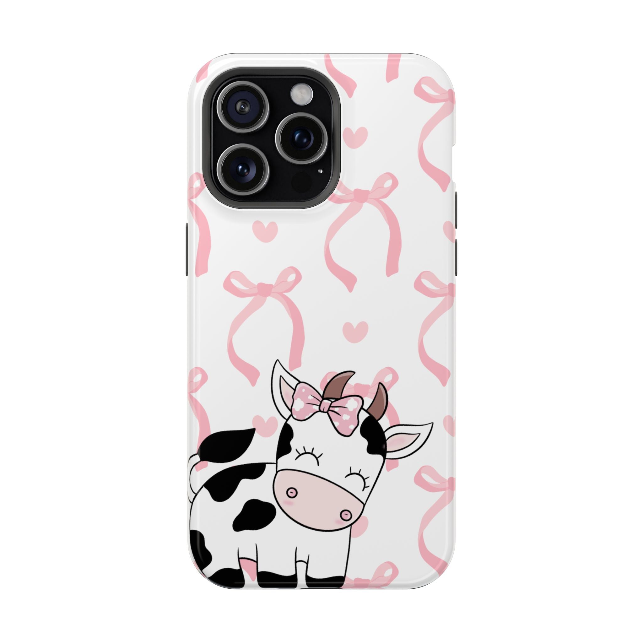Cute Cow Phone Case — Pink Bows Magnetic Impact-Resistant Case