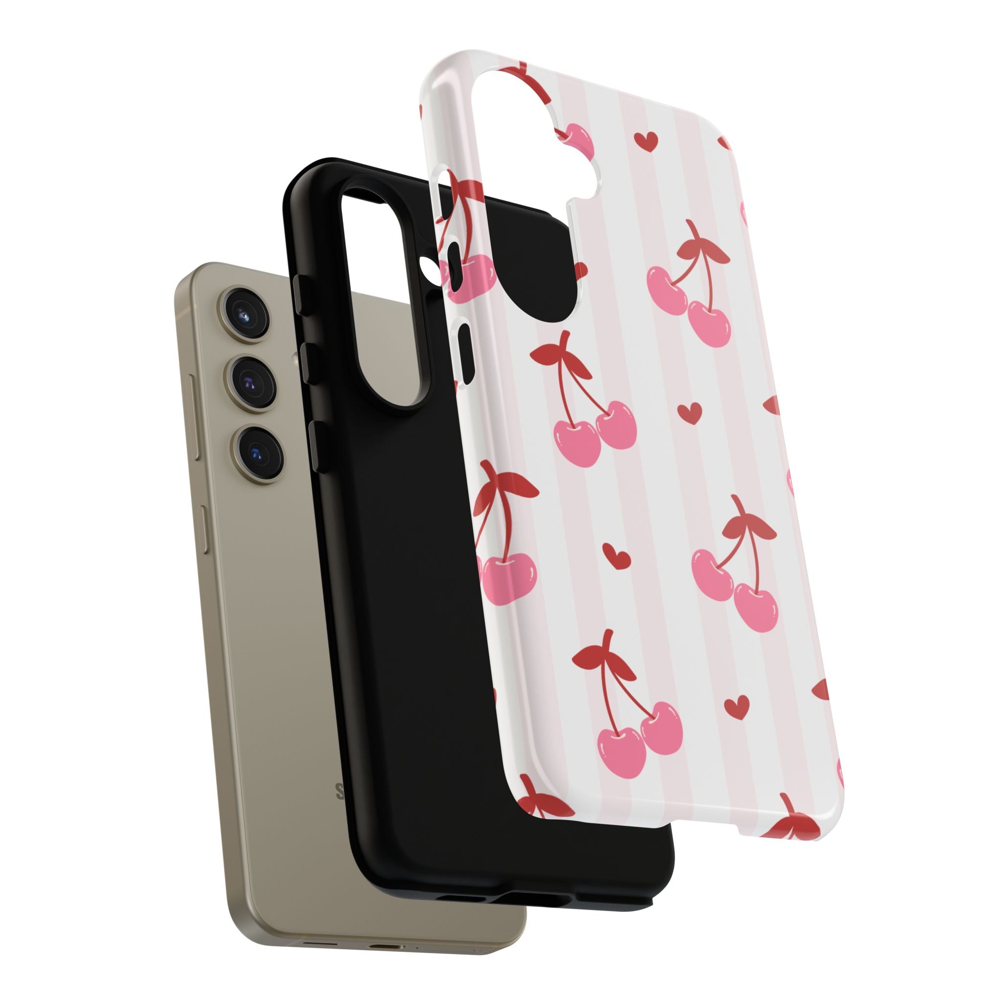 Pink Cherry Pattern Tough Phone Case — Cute Retro Fruit Design
