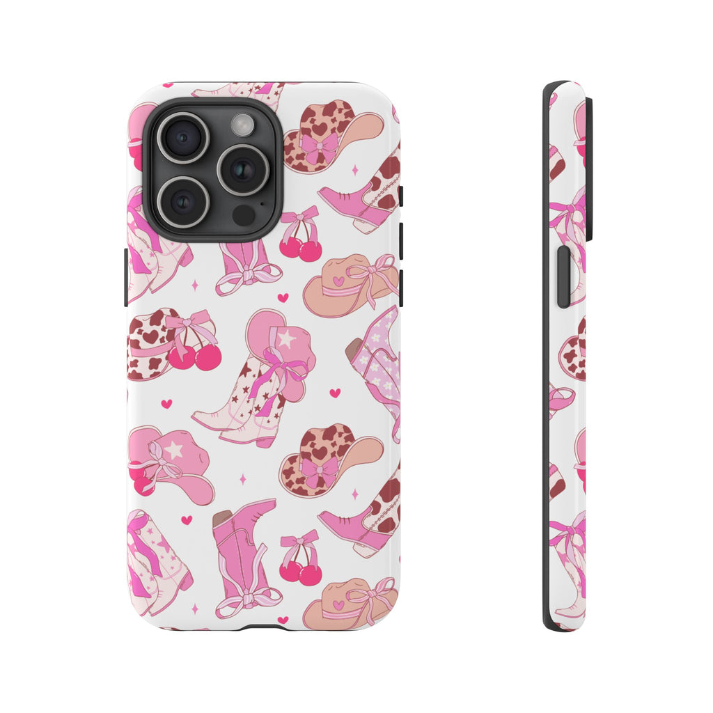 Pink Cowgirl Phone Case - Cute Western Boots & Hats Pattern Tough Case