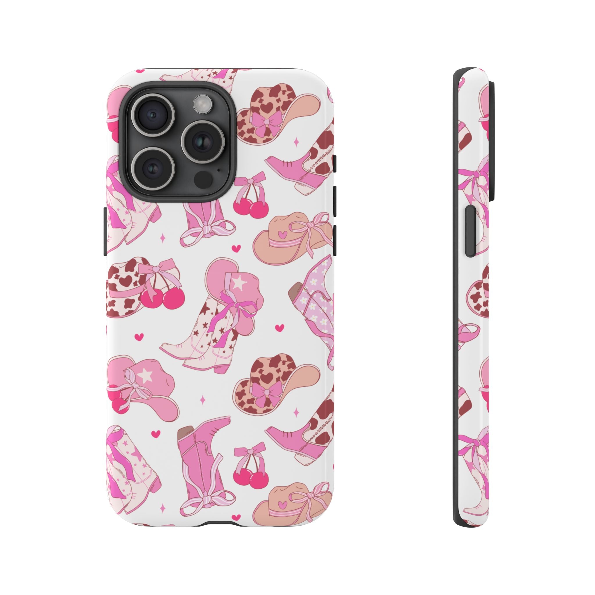 Pink Cowgirl Phone Case - Cute Western Boots & Hats Pattern Tough Case