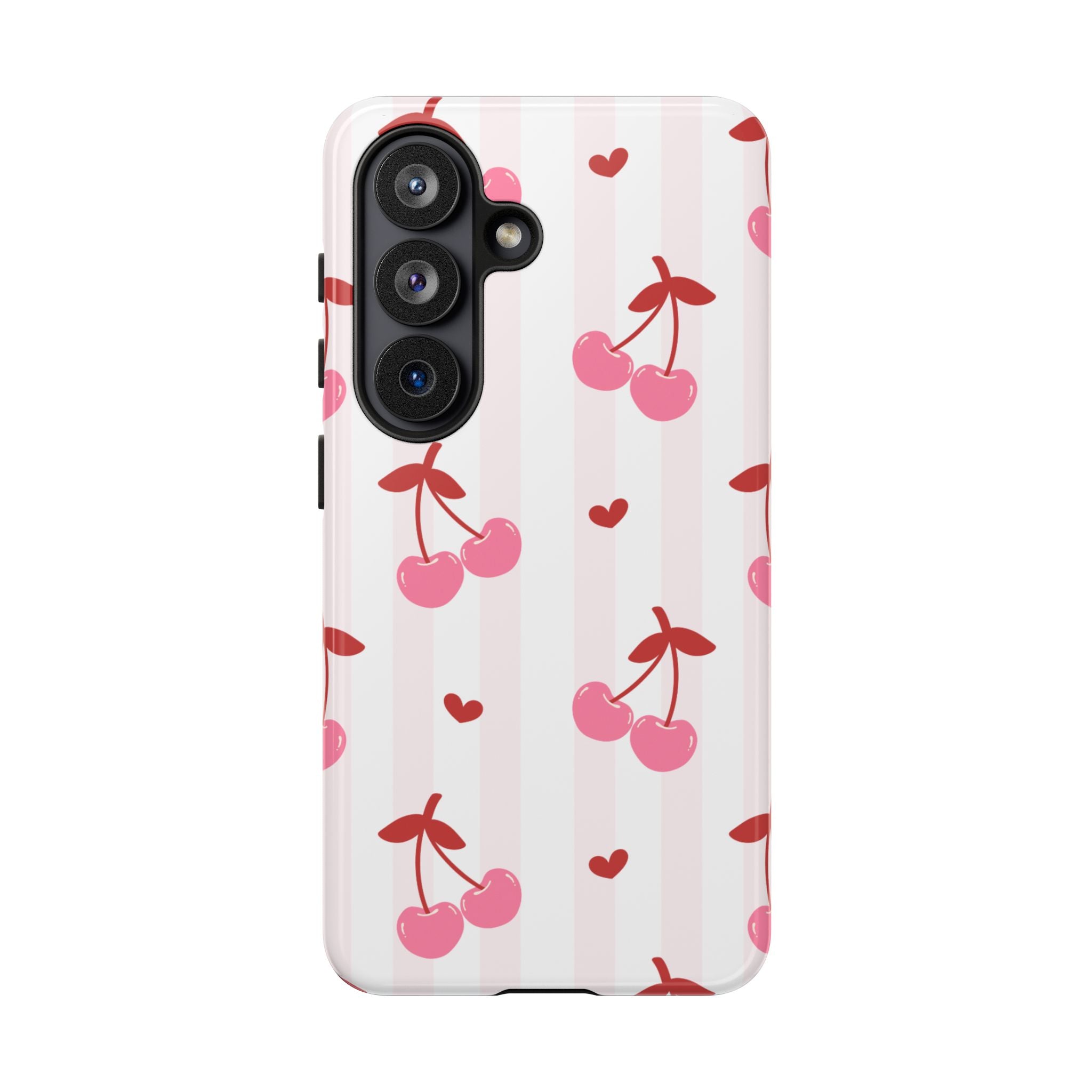 Pink Cherry Pattern Tough Phone Case — Cute Retro Fruit Design