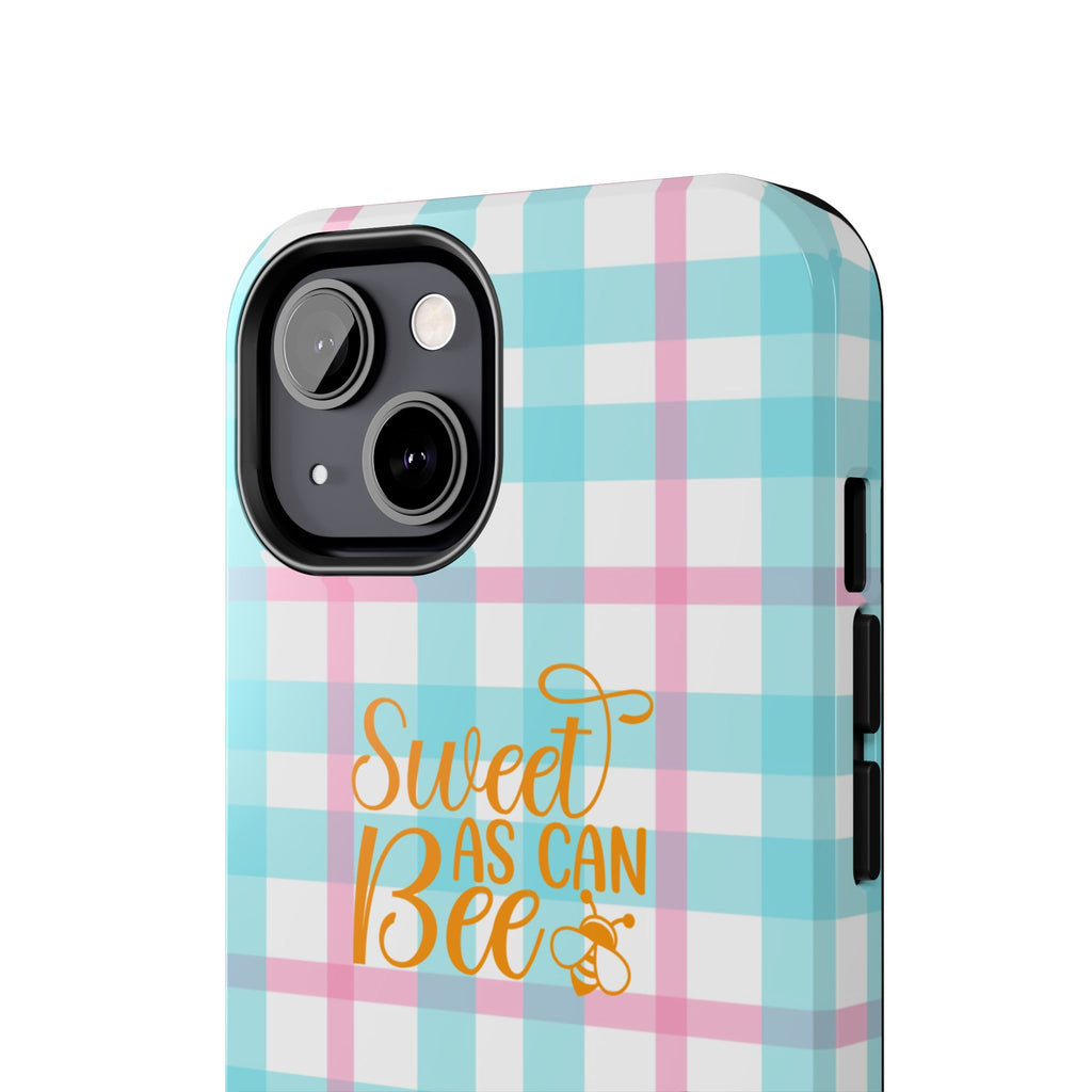 Sweet As Can Bee Tough Phone Case — Cute Bee & Daisy Plaid Protective Cover