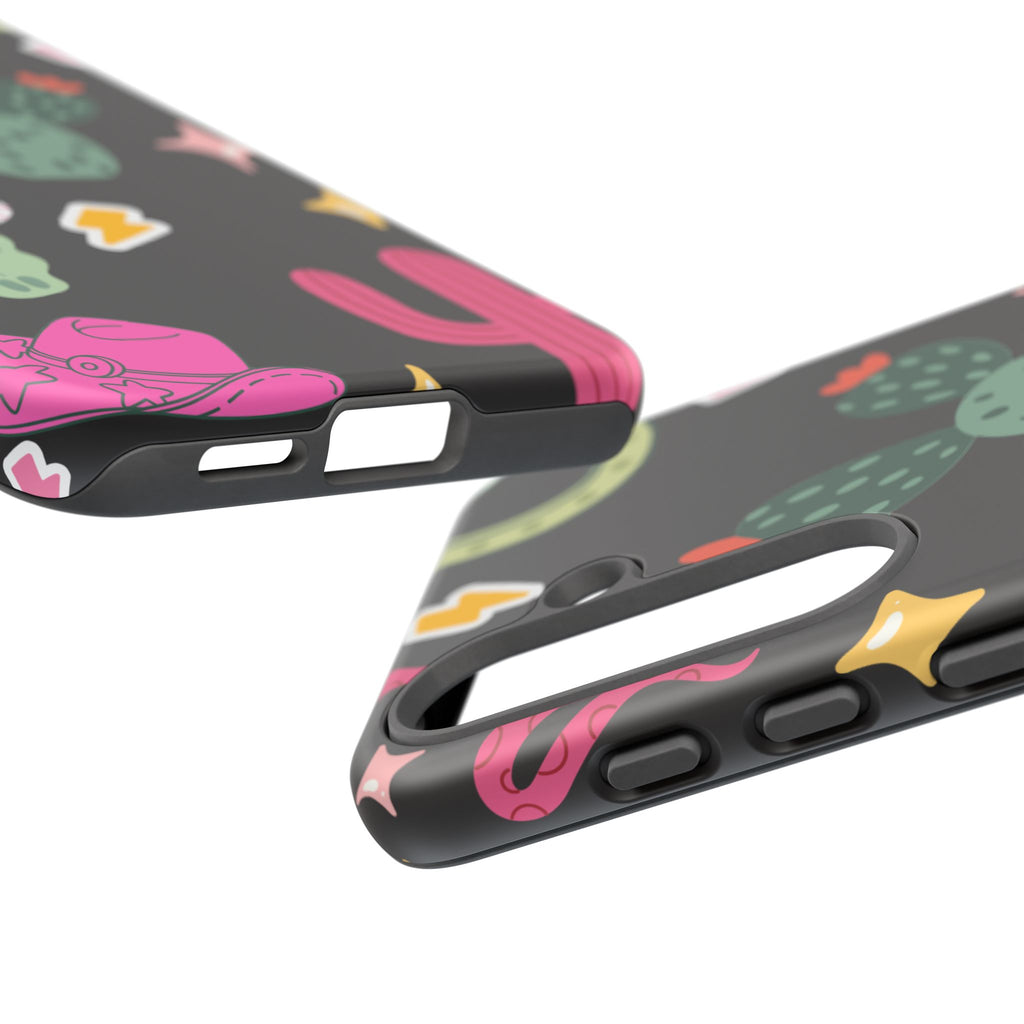 Southwest Desert Icons Tough Phone Case — Cactus, Cowboy & Skull Pattern