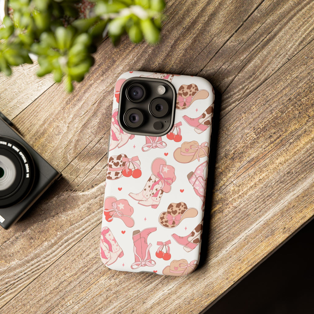 Cowgirl Boots Pink Phone Case — Cute Western Pattern Tough Phone Case