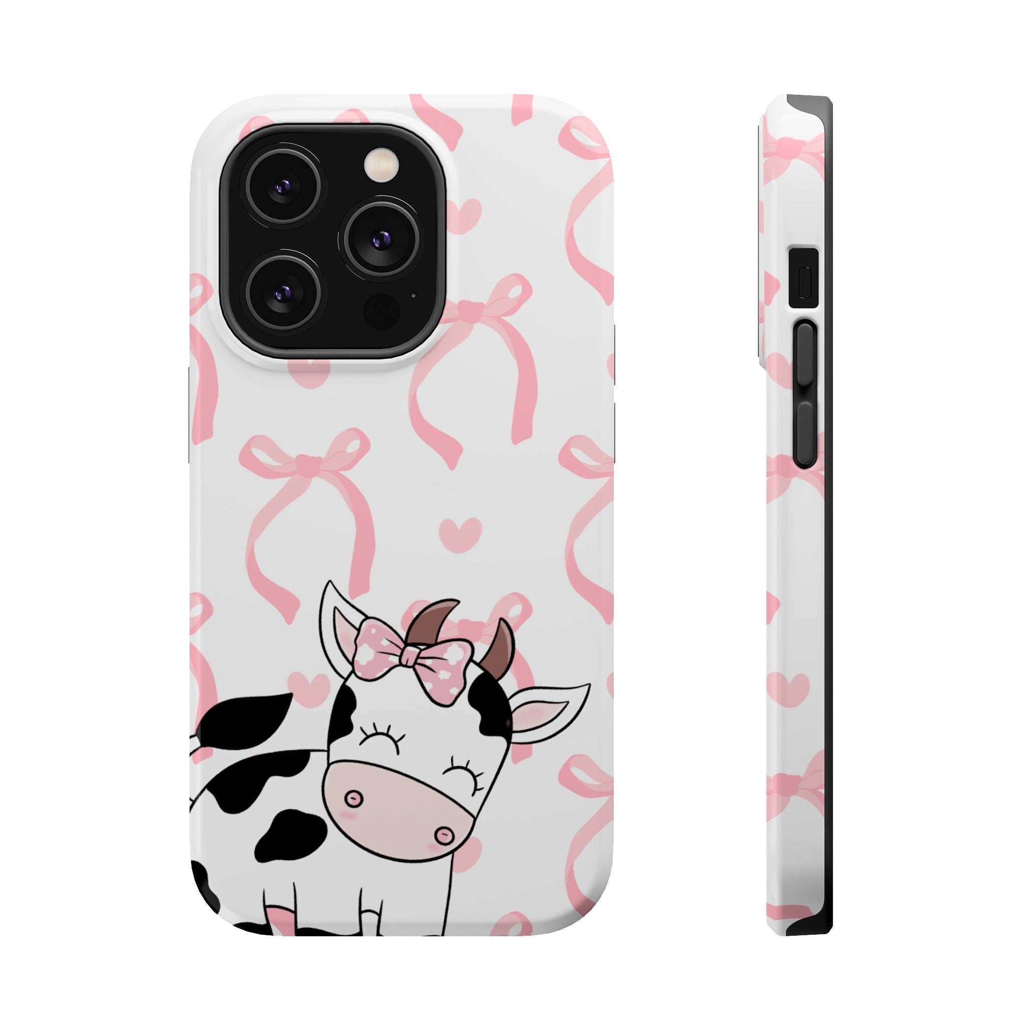 Cute Cow Phone Case — Pink Bows Magnetic Impact-Resistant Case
