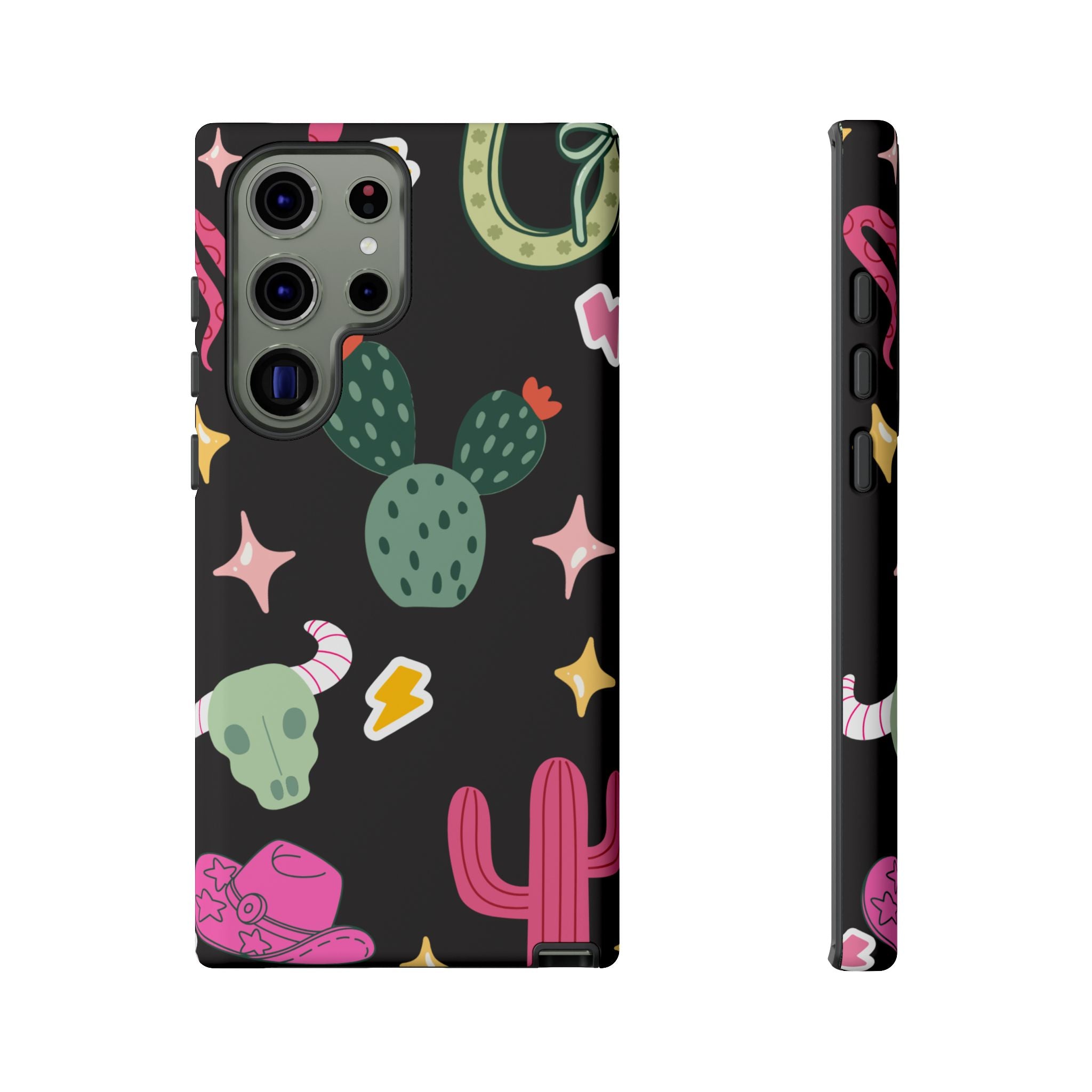 Southwest Desert Icons Tough Phone Case — Cactus, Cowboy & Skull Pattern