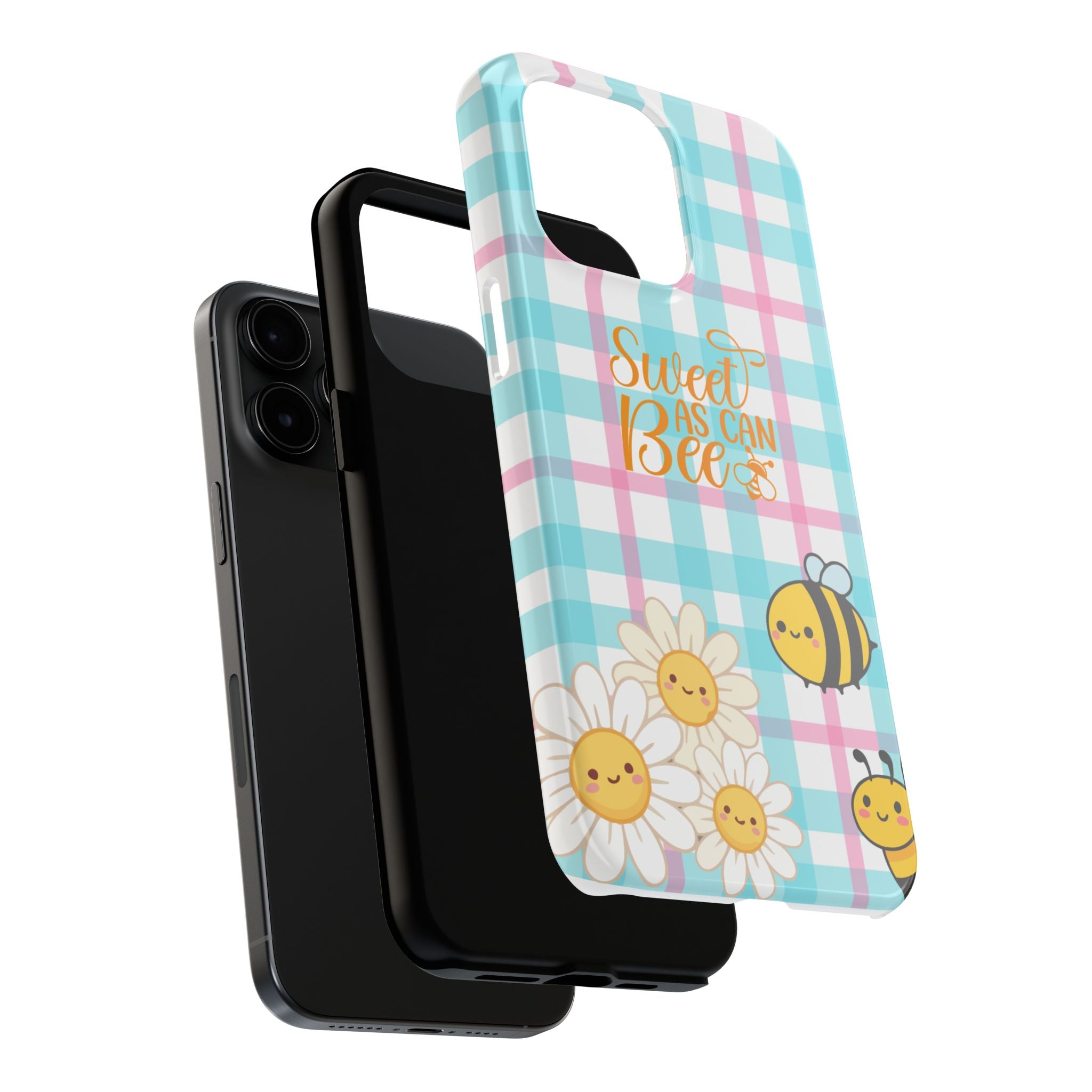 Sweet As Can Bee Tough Phone Case — Cute Bee & Daisy Plaid Protective Cover