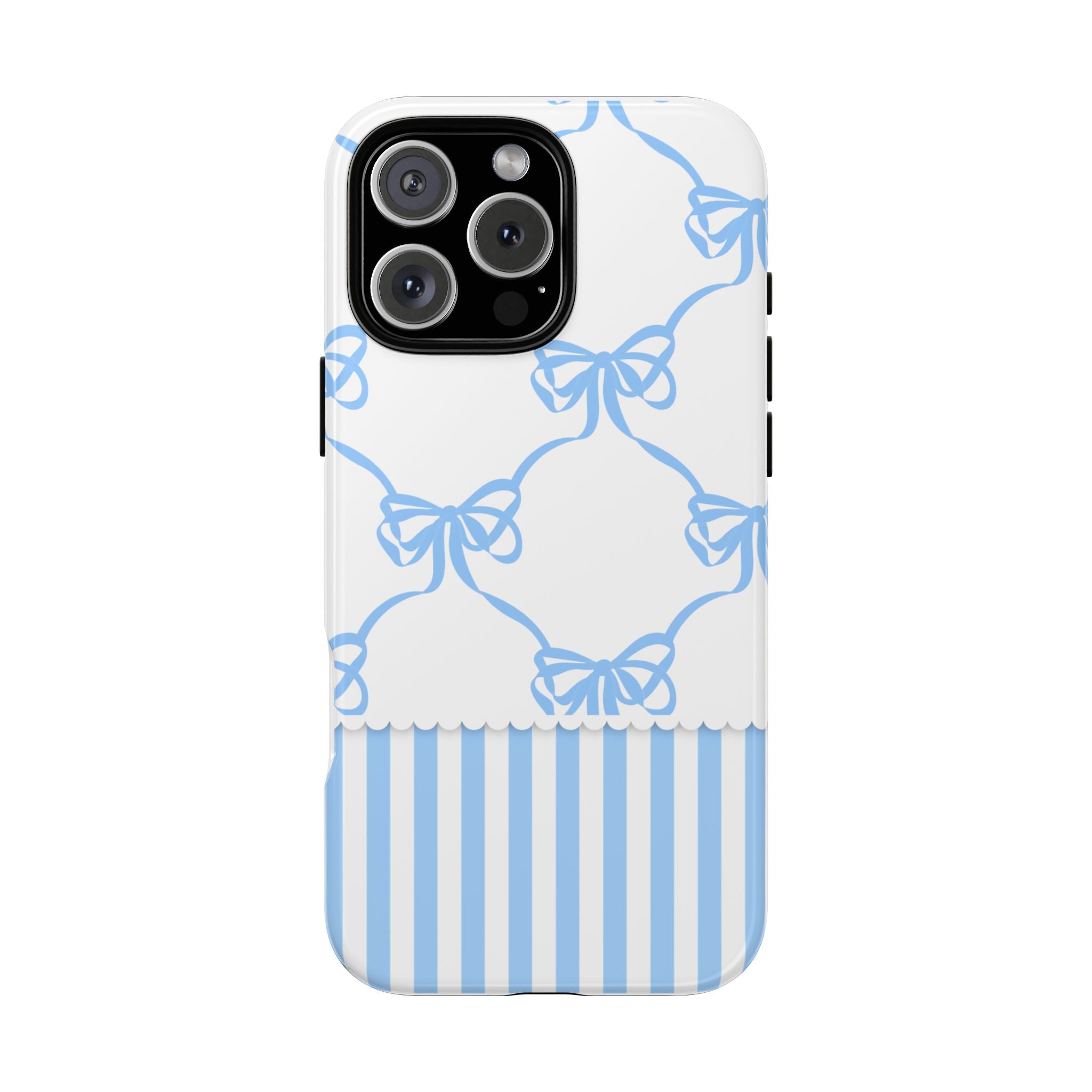 Blue Bow Stripes Phone Case — Cute Pastel Protective Tough Case