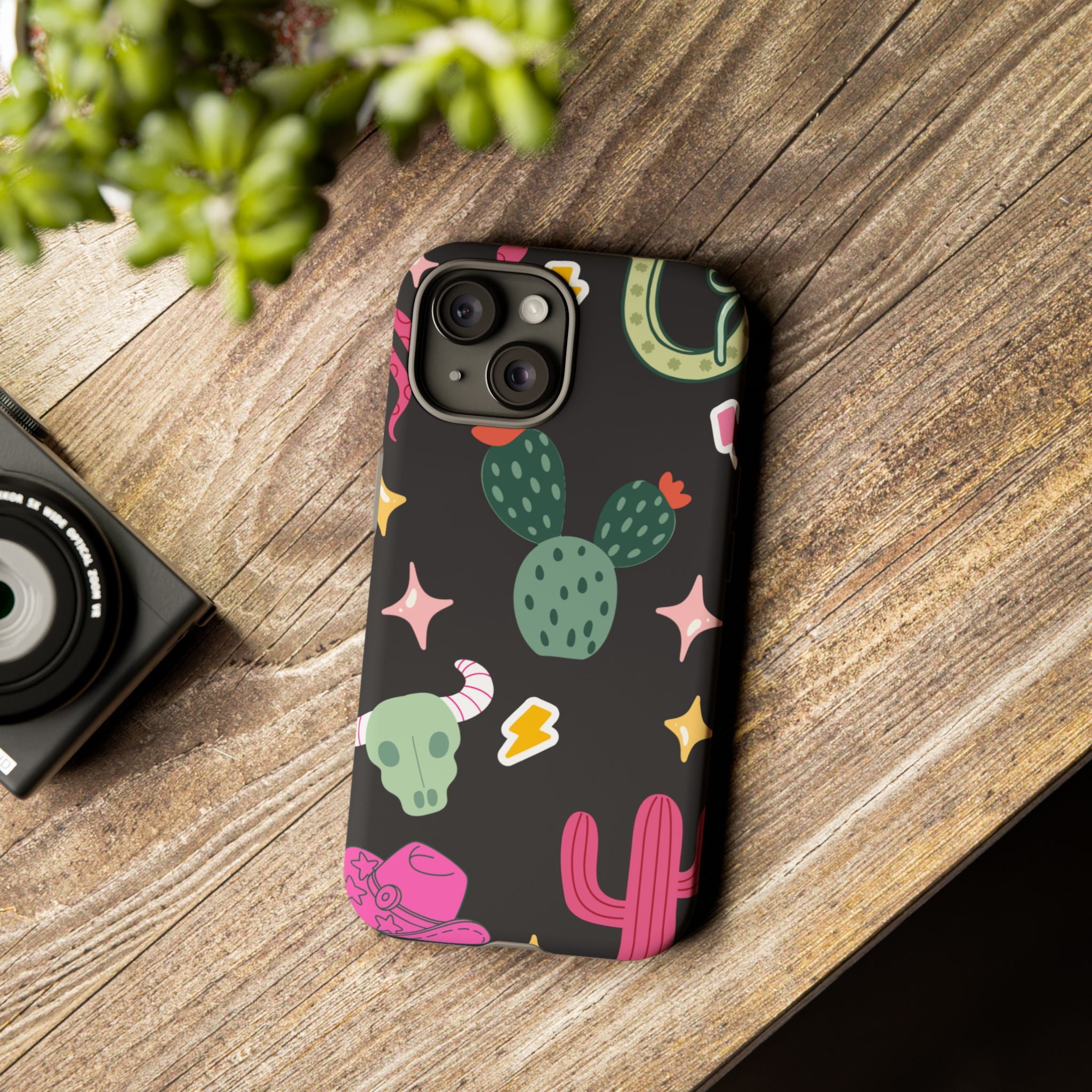Southwest Desert Icons Tough Phone Case — Cactus, Cowboy & Skull Pattern