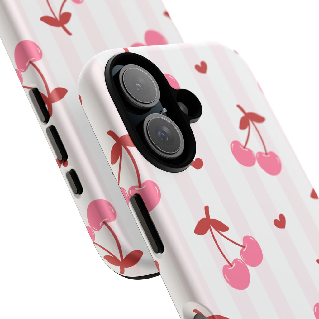 Pink Cherry Pattern Tough Phone Case — Cute Retro Fruit Design