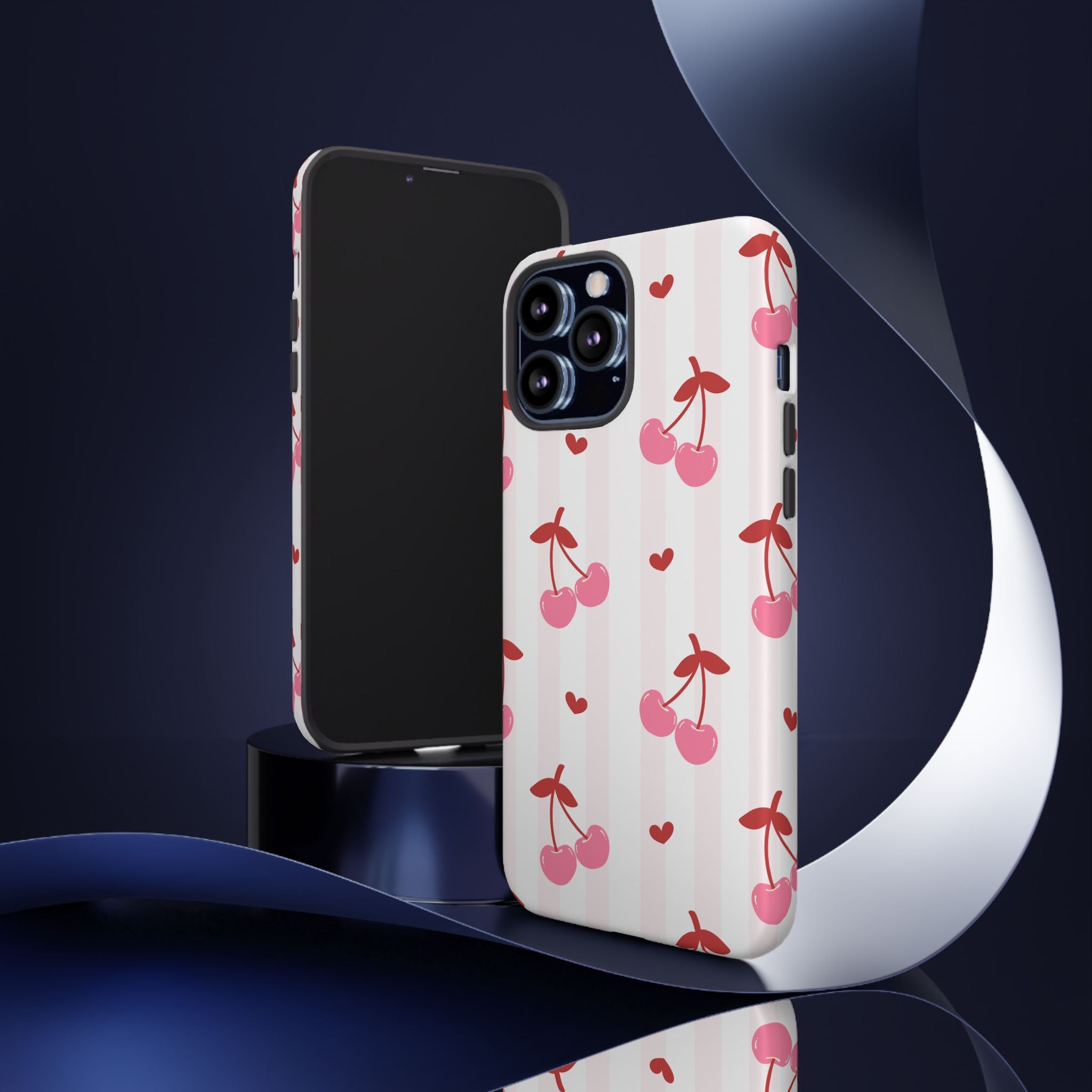 Pink Cherry Pattern Tough Phone Case — Cute Retro Fruit Design