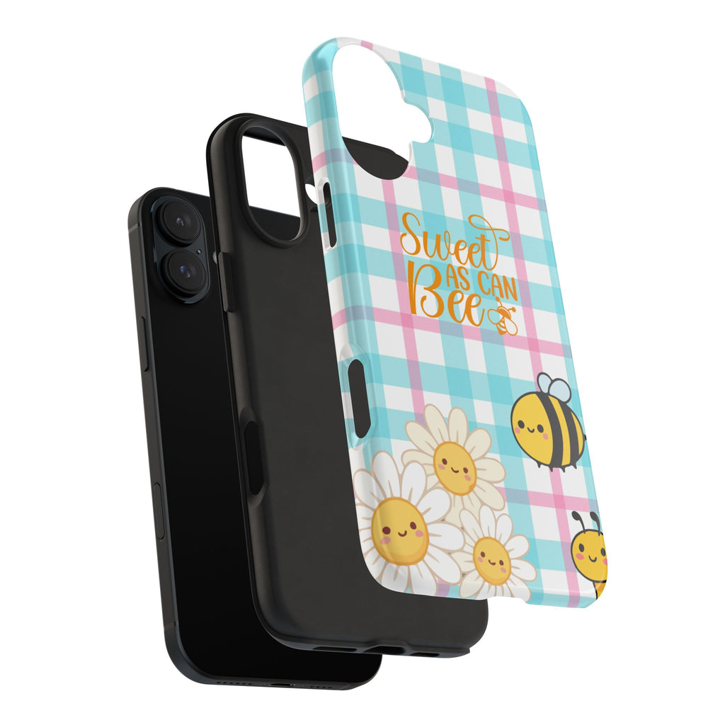 Sweet As Can Bee Tough Phone Case — Cute Bee & Daisy Plaid Protective Cover
