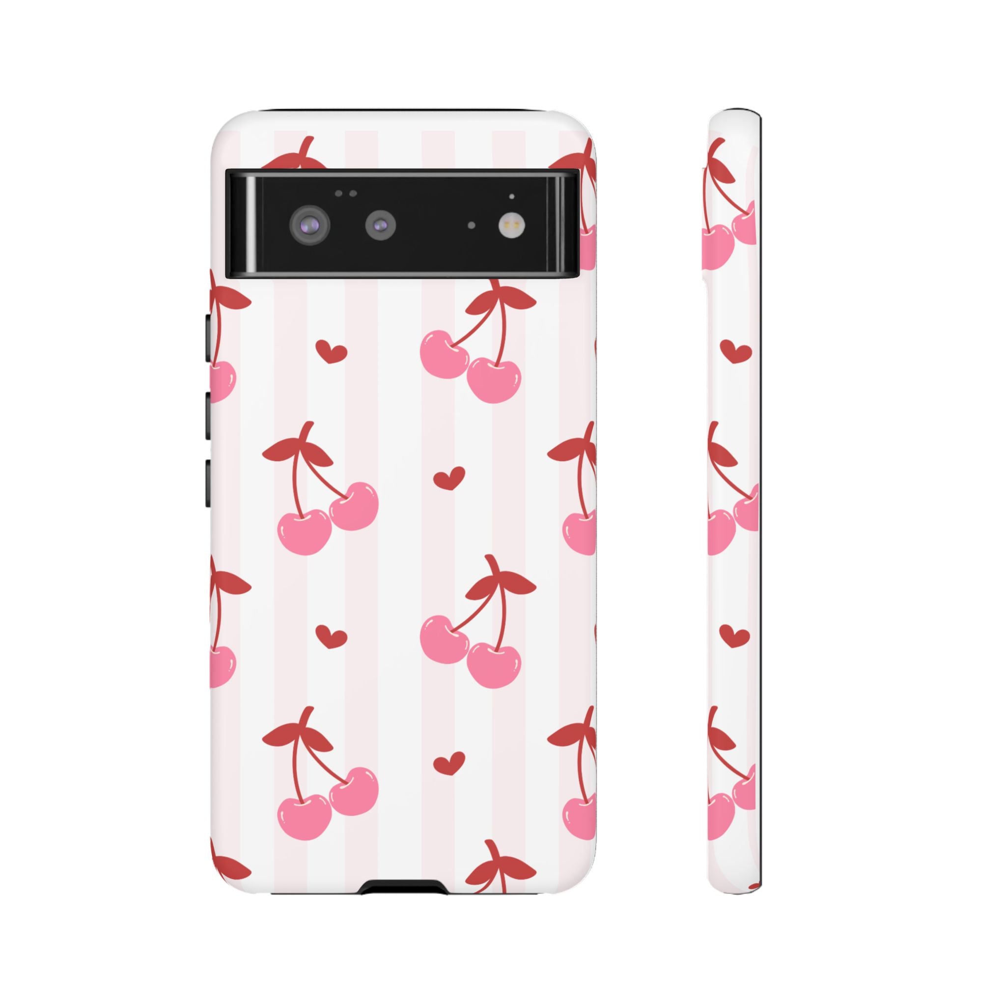 Pink Cherry Pattern Tough Phone Case — Cute Retro Fruit Design
