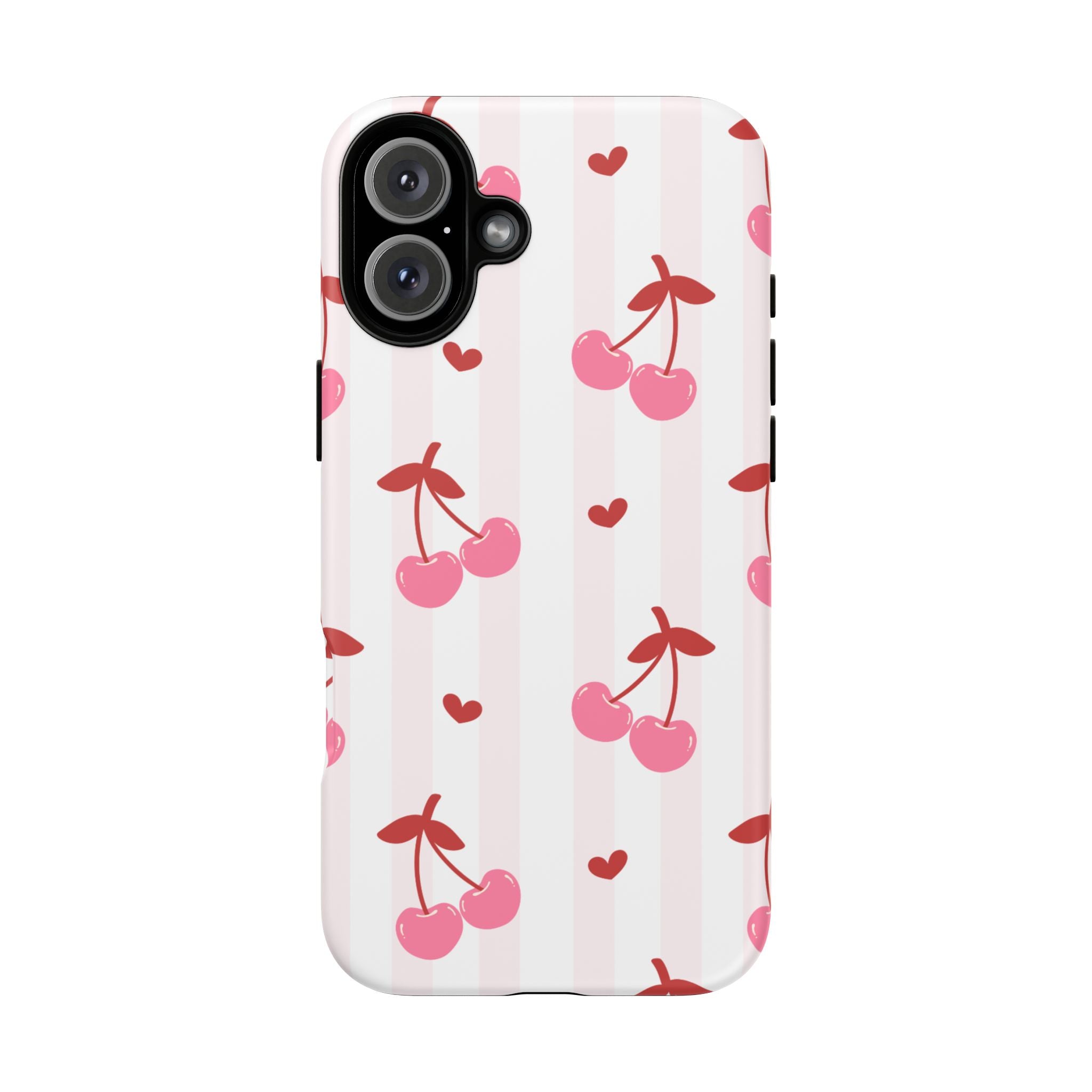 Pink Cherry Pattern Tough Phone Case — Cute Retro Fruit Design