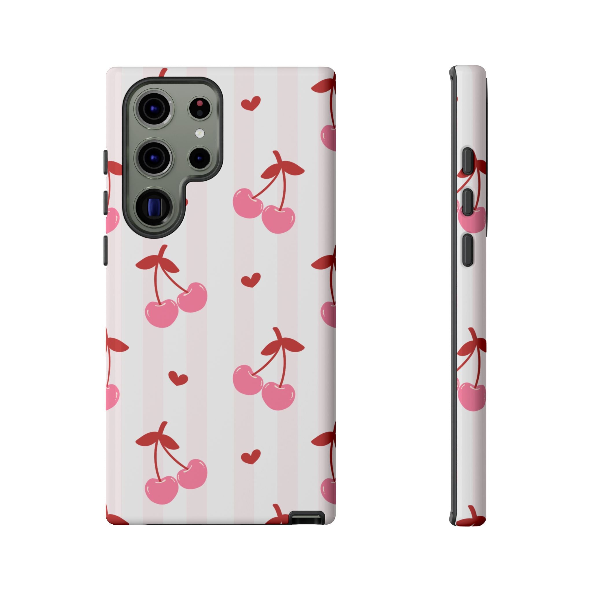 Pink Cherry Pattern Tough Phone Case — Cute Retro Fruit Design
