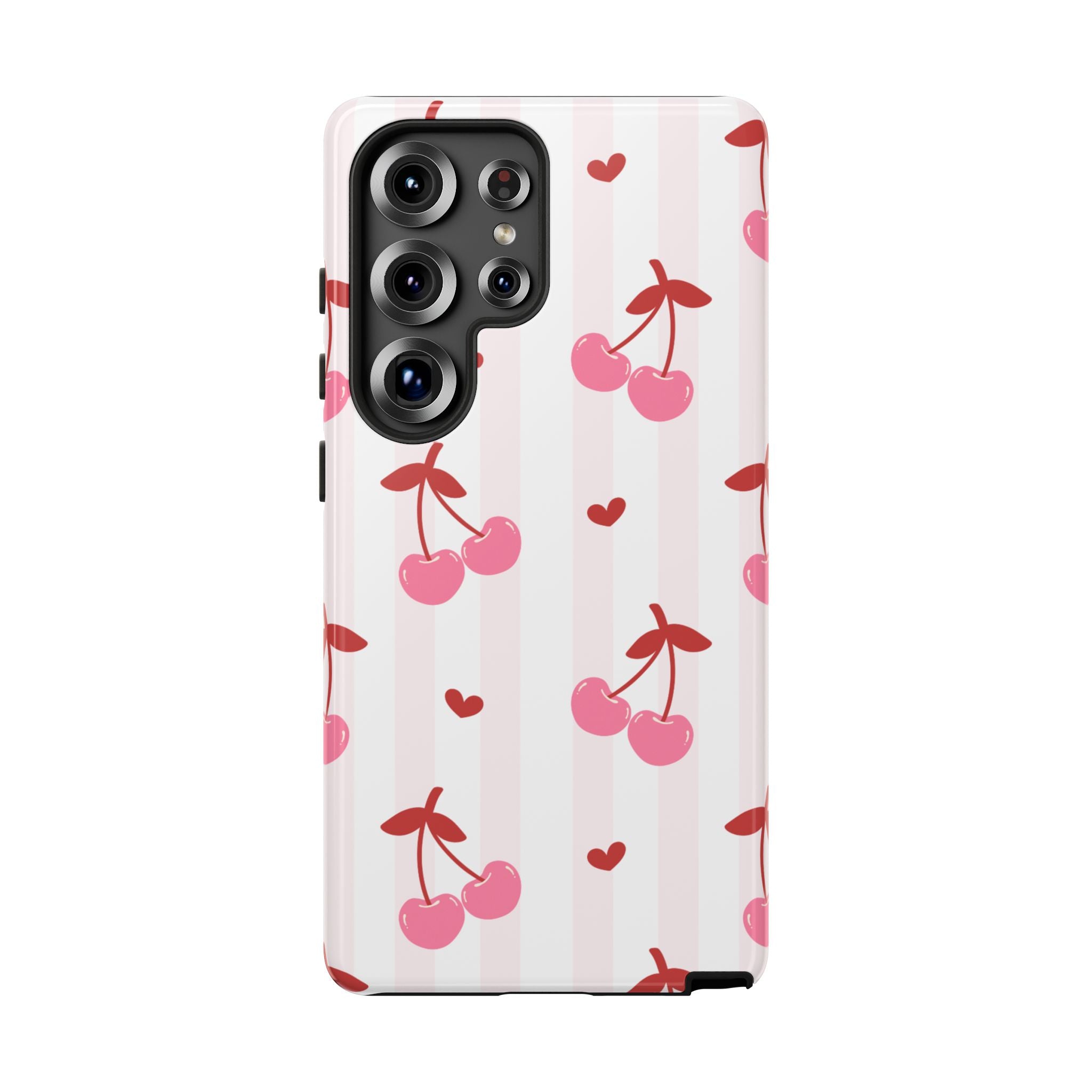 Pink Cherry Pattern Tough Phone Case — Cute Retro Fruit Design