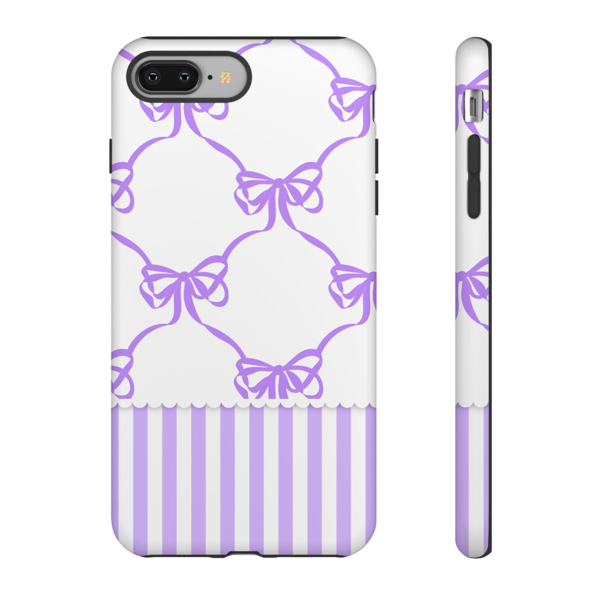 Lavender Bow Pattern Tough Phone Case - Striped Cute iPhone Cover