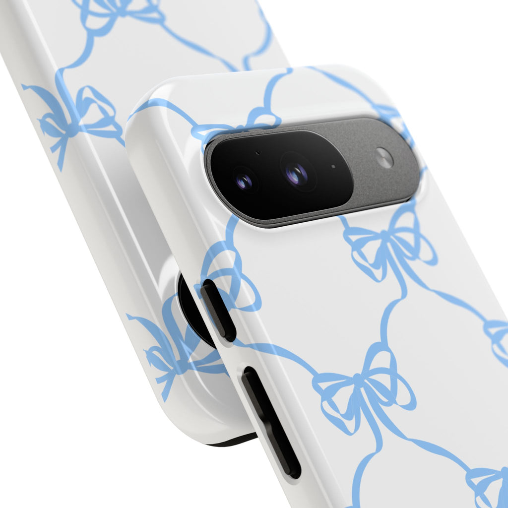 Blue Bow Stripes Phone Case — Cute Pastel Protective Tough Case