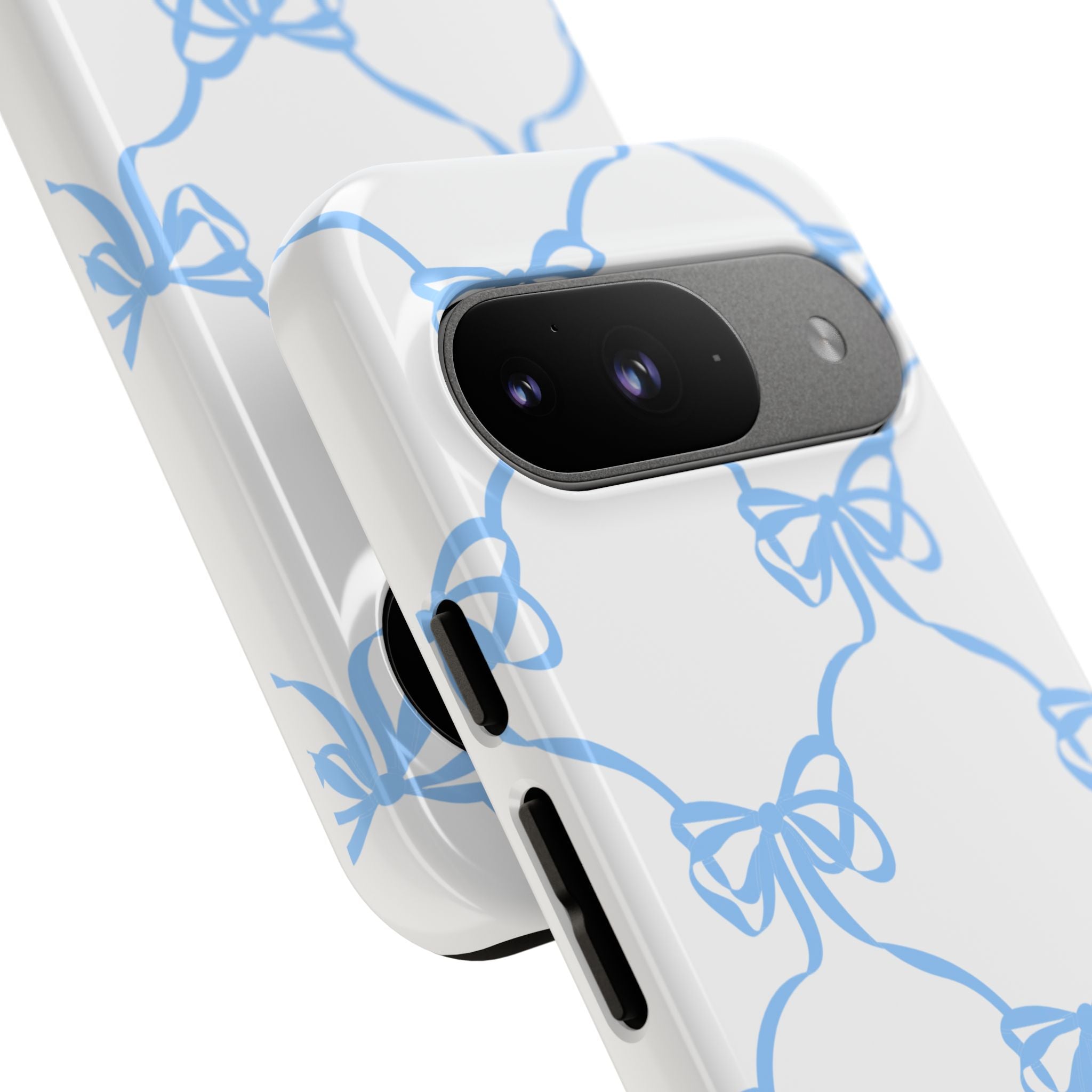 Blue Bow Stripes Phone Case — Cute Pastel Protective Tough Case