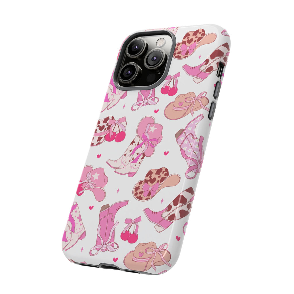 Pink Cowgirl Phone Case - Cute Western Boots & Hats Pattern Tough Case