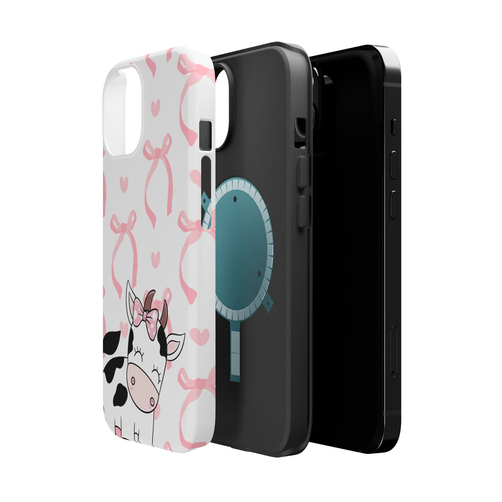 Cute Cow Phone Case — Pink Bows Magnetic Impact-Resistant Case