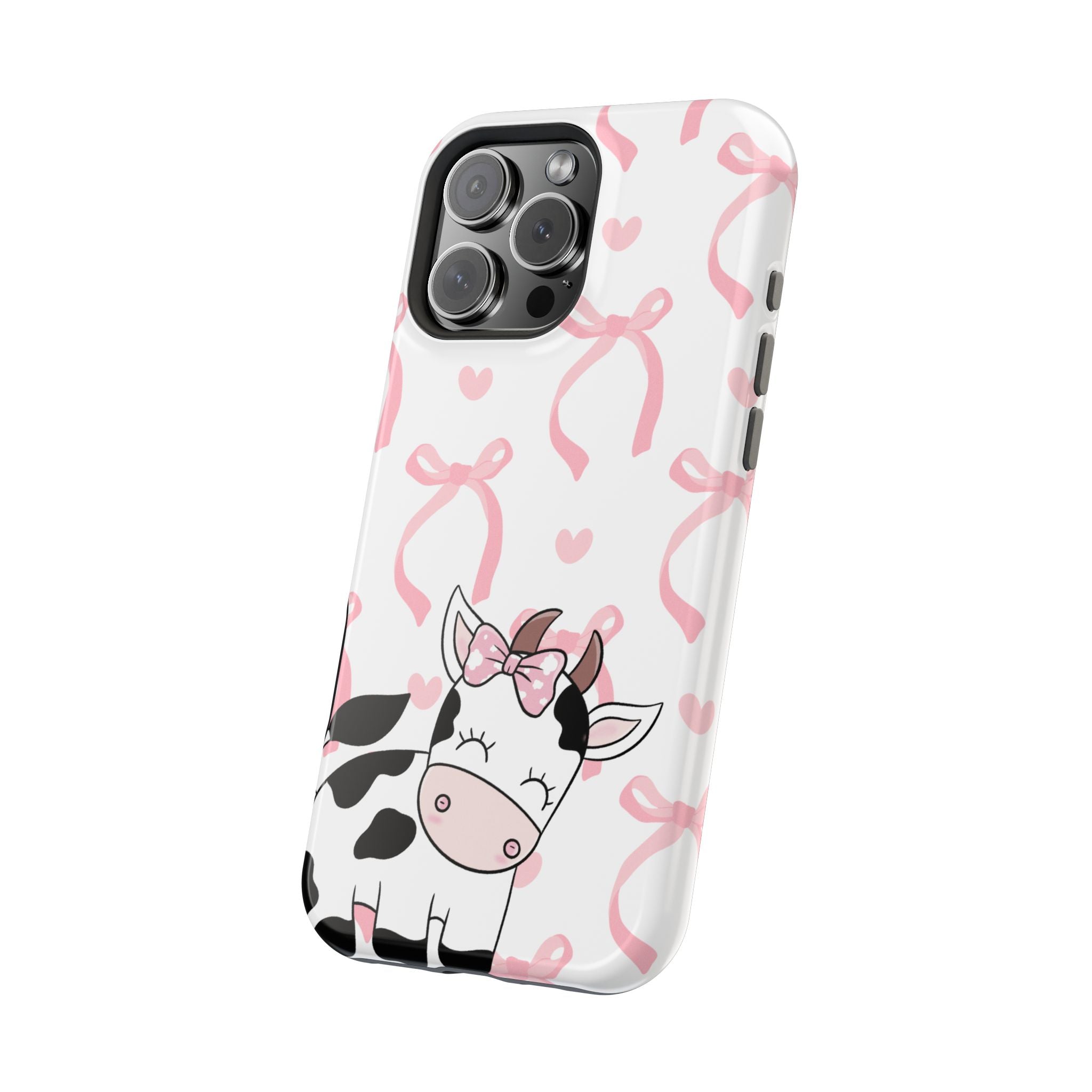 Cute Cow Phone Case — Pink Bows Magnetic Impact-Resistant Case