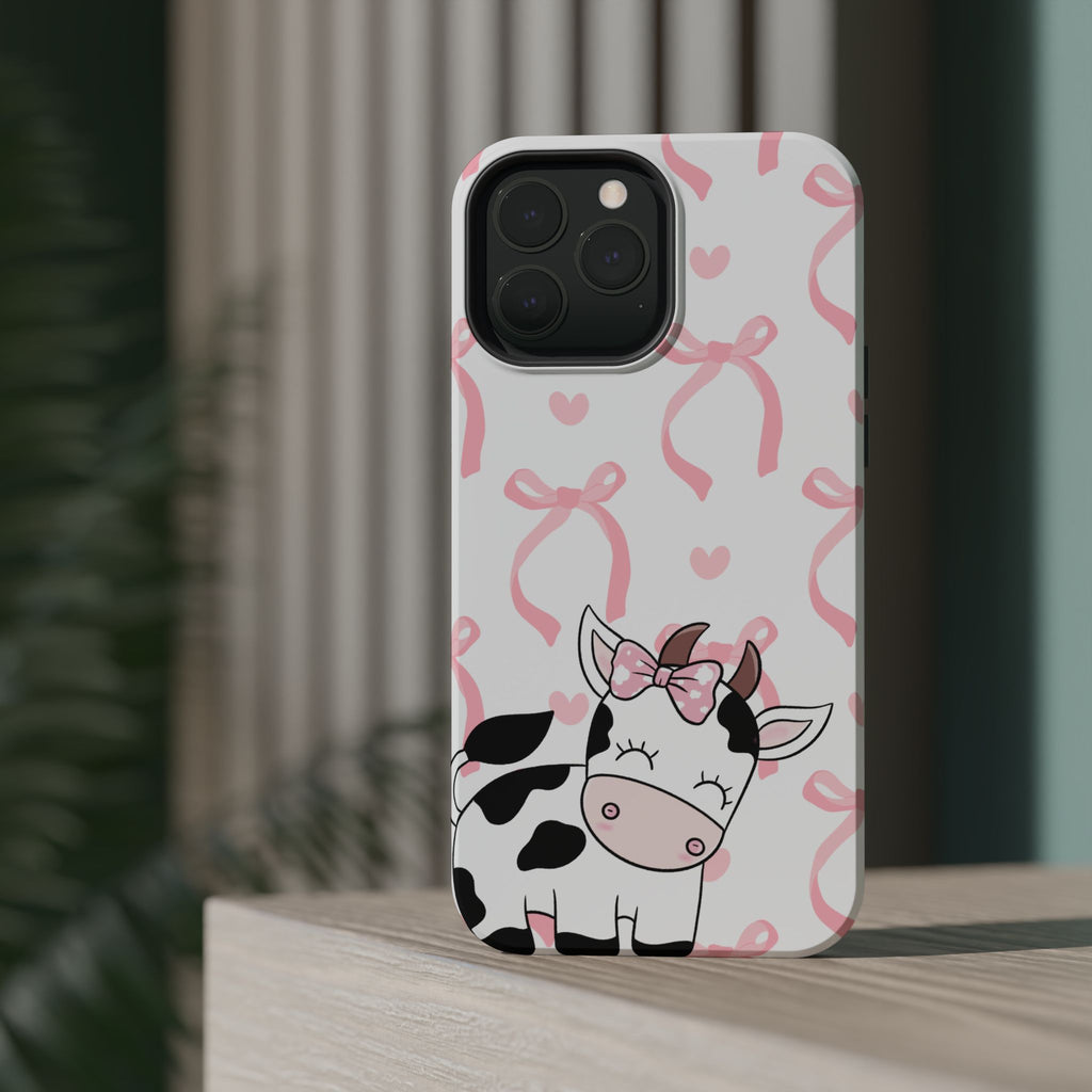 Cute Cow Phone Case — Pink Bows Magnetic Impact-Resistant Case