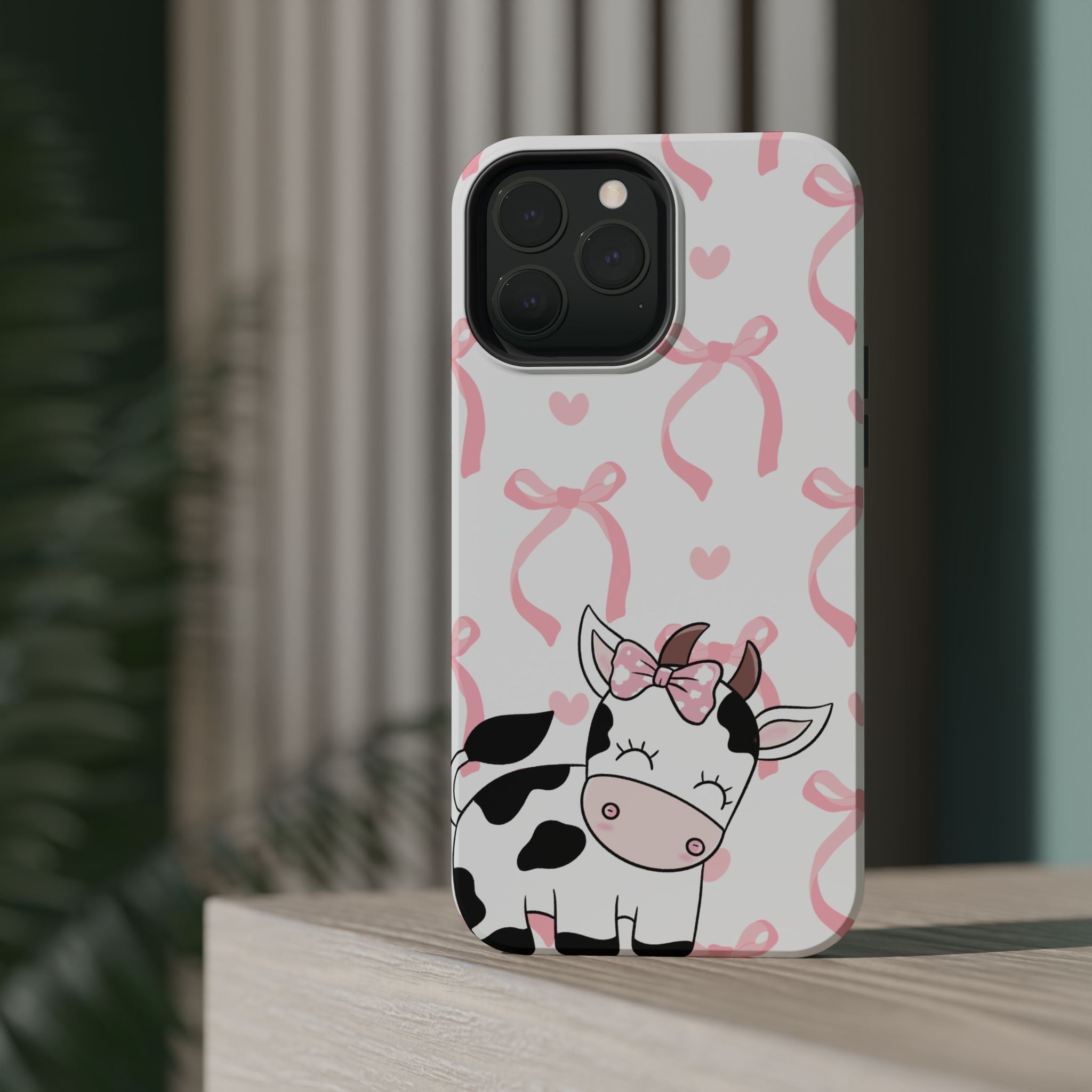 Cute Cow Phone Case — Pink Bows Magnetic Impact-Resistant Case