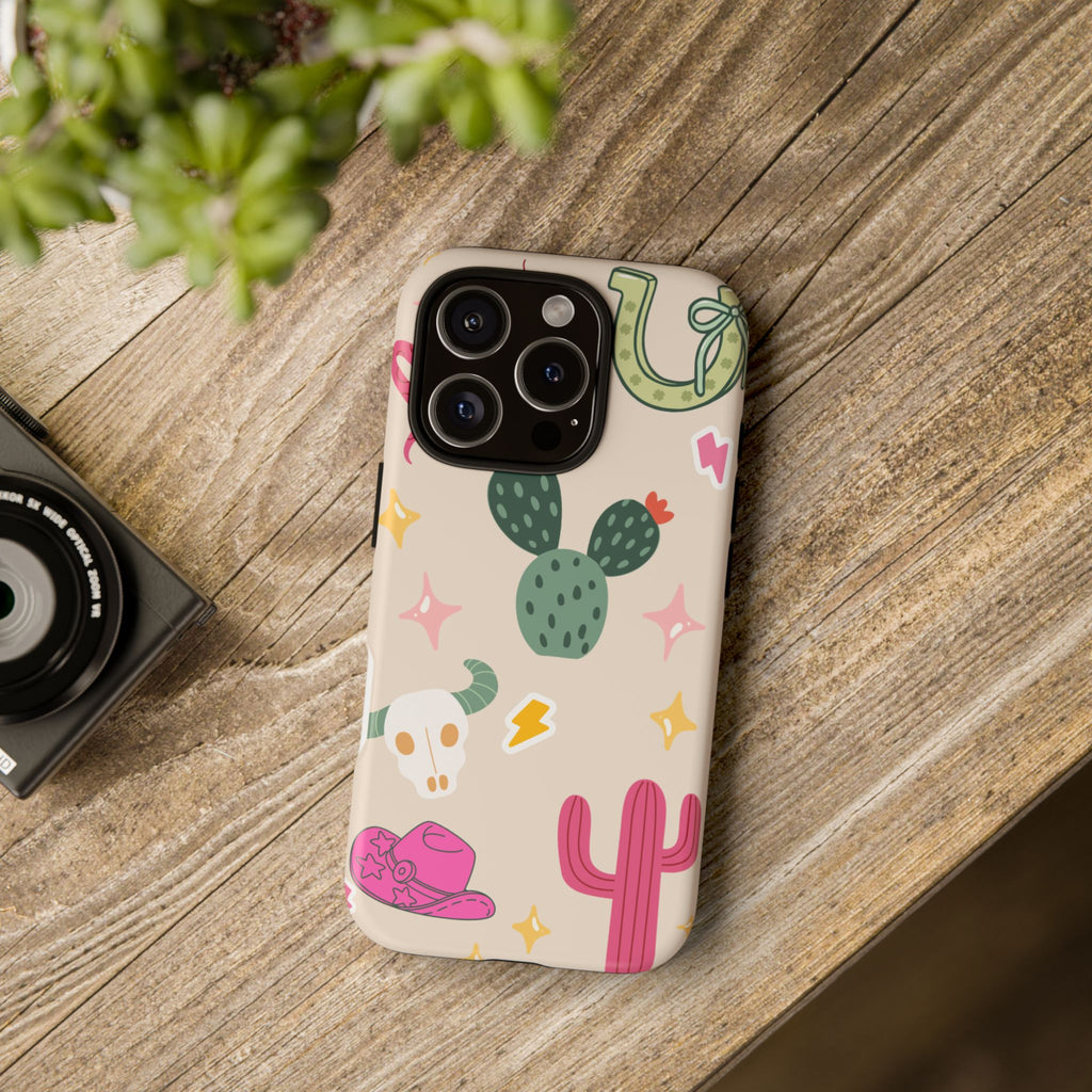 Cactus Cowgirl Phone Case — Cute Western Desert Pattern Tough Case