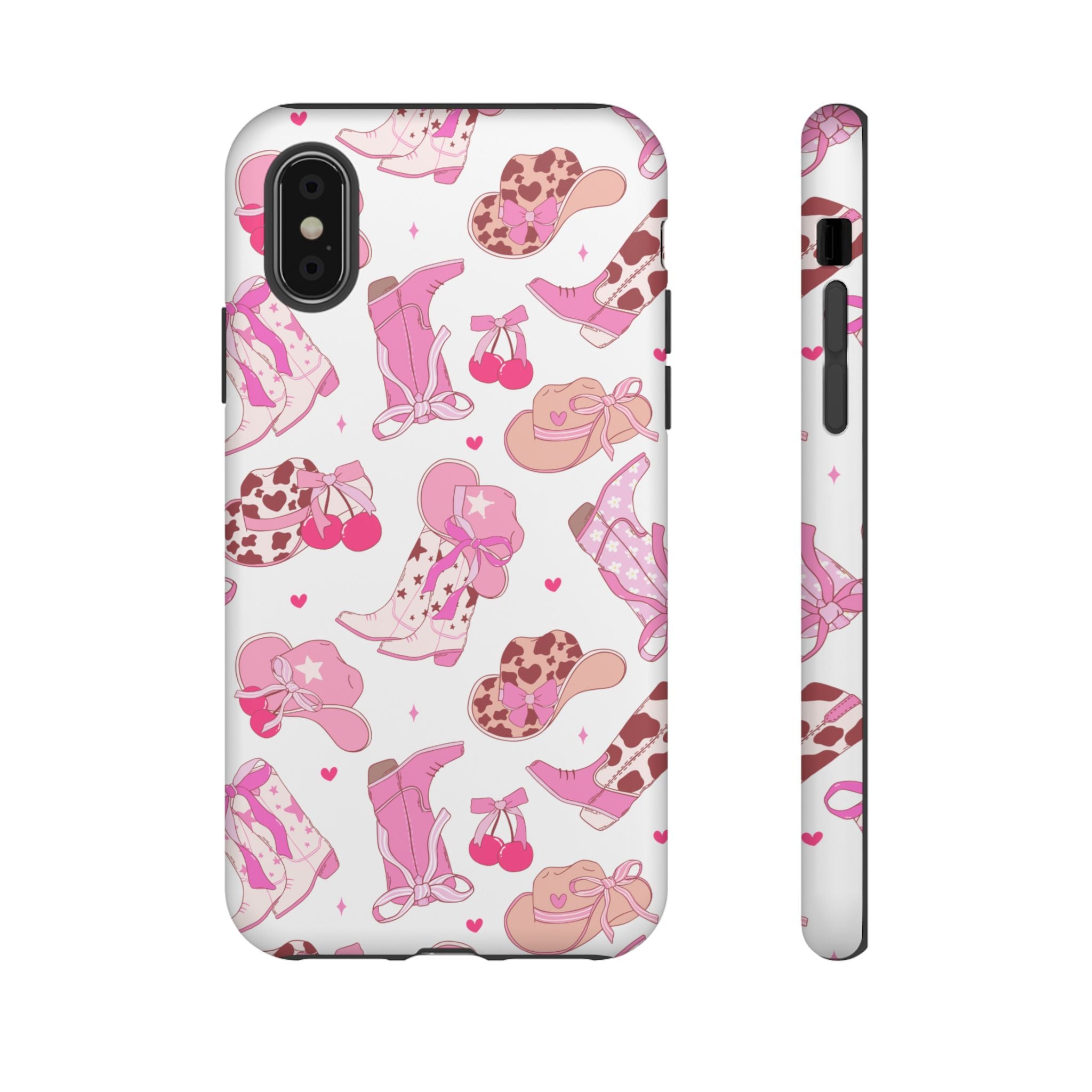 Pink Cowgirl Phone Case - Cute Western Boots & Hats Pattern Tough Case