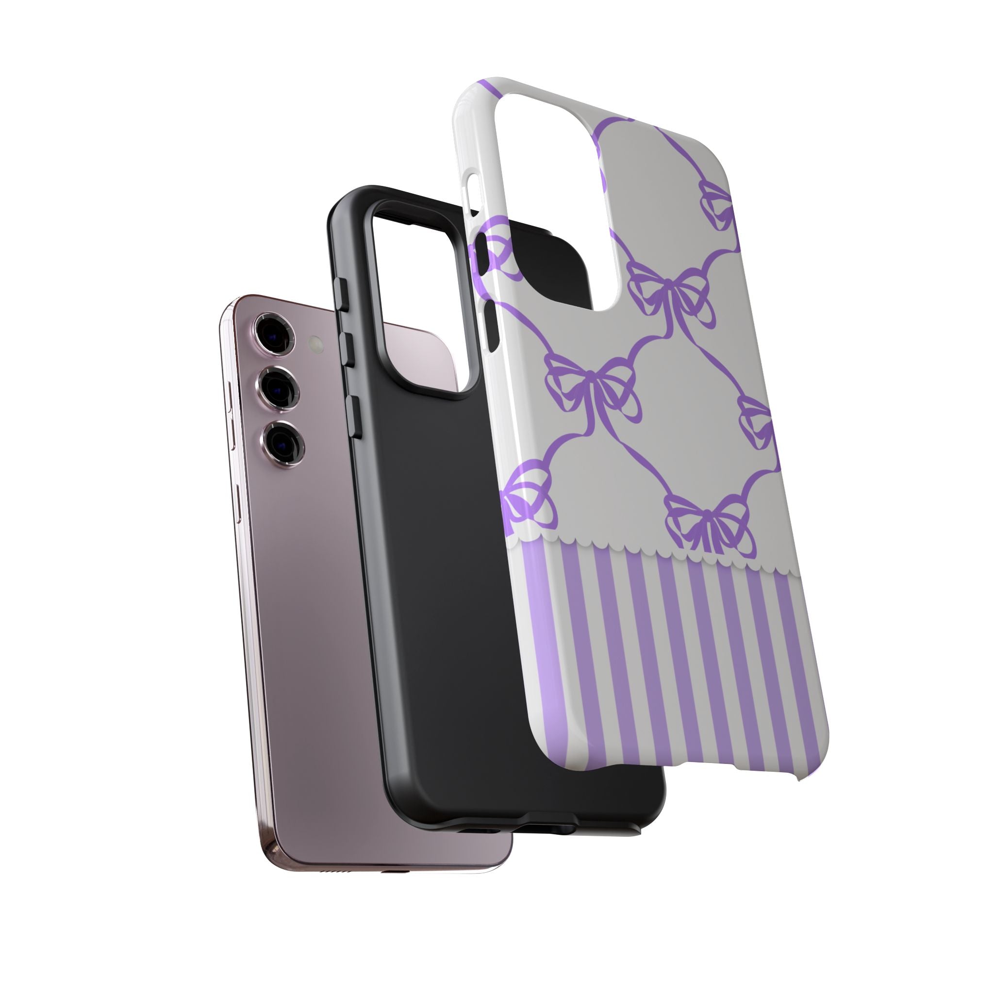 Lavender Bow Pattern Tough Phone Case - Striped Cute iPhone Cover