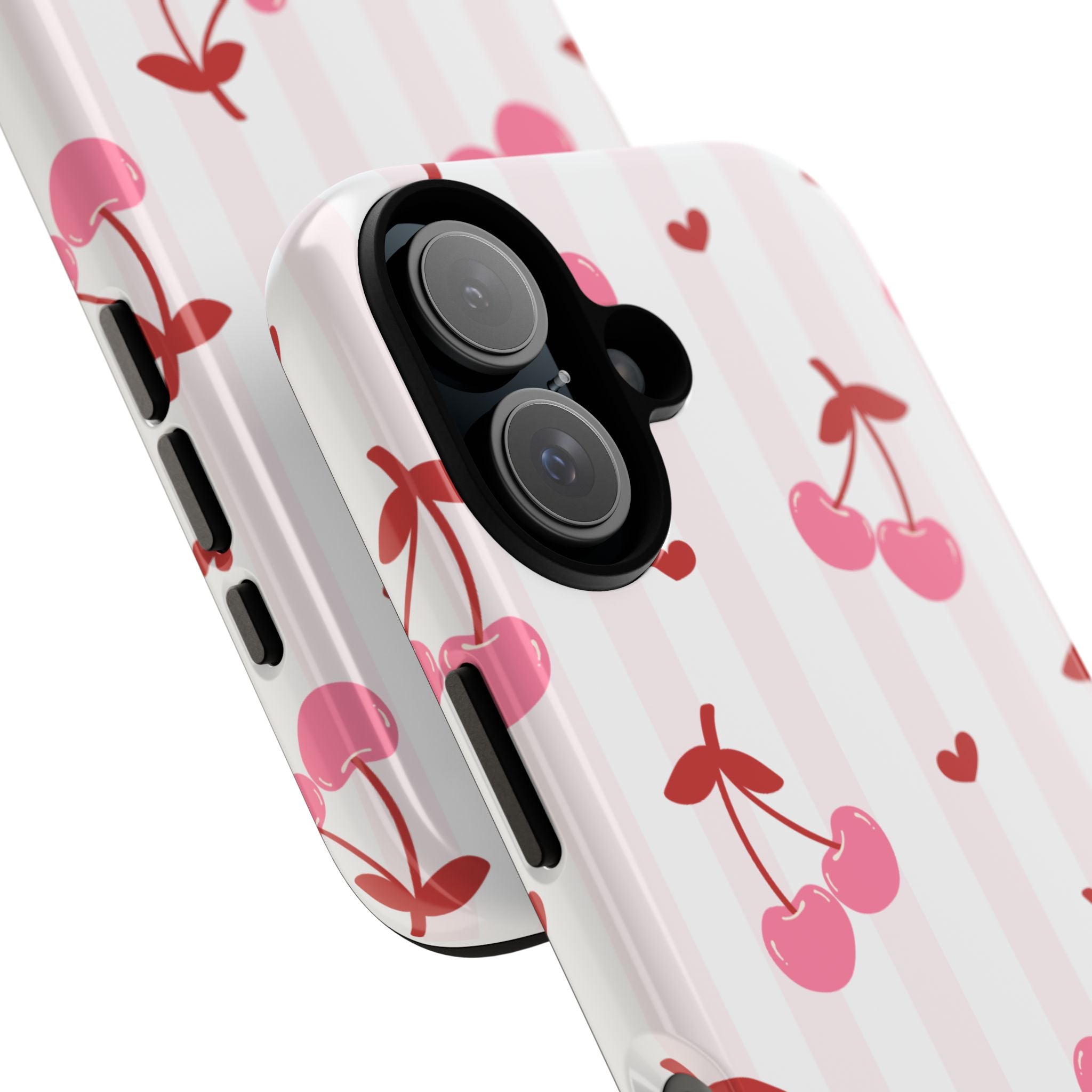 Pink Cherry Pattern Tough Phone Case — Cute Retro Fruit Design