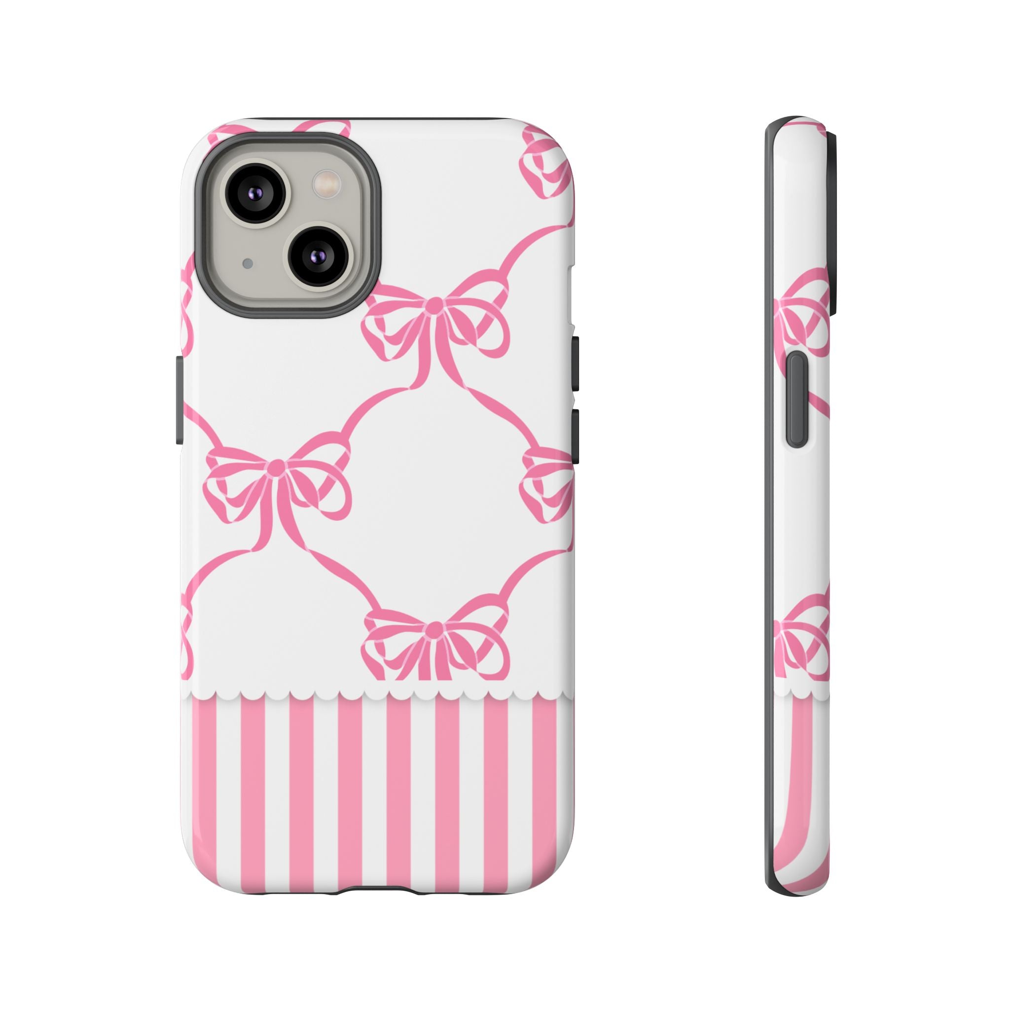 Pink Bow Pattern Phone Case — Cute Striped Tough Case