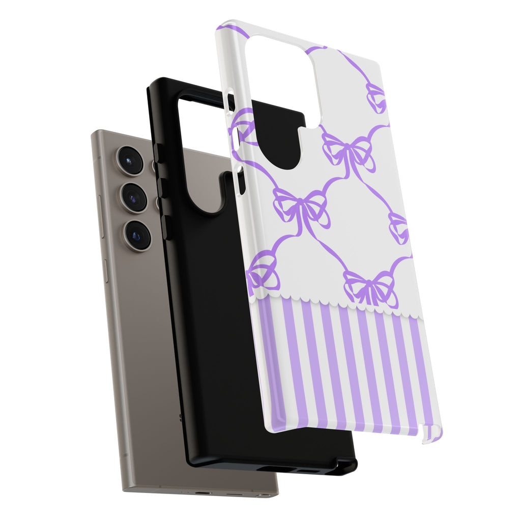 Lavender Bow Pattern Tough Phone Case - Striped Cute iPhone Cover