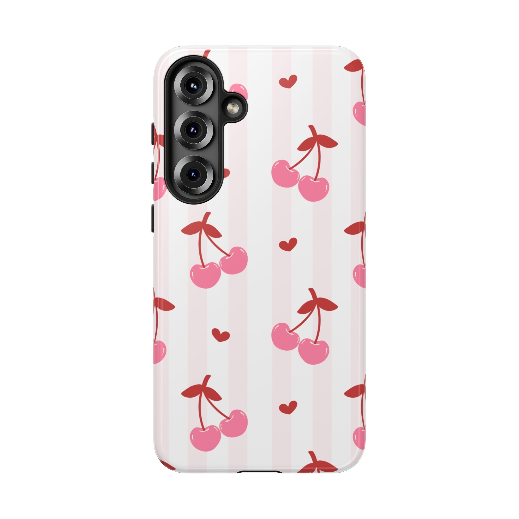 Pink Cherry Pattern Tough Phone Case — Cute Retro Fruit Design