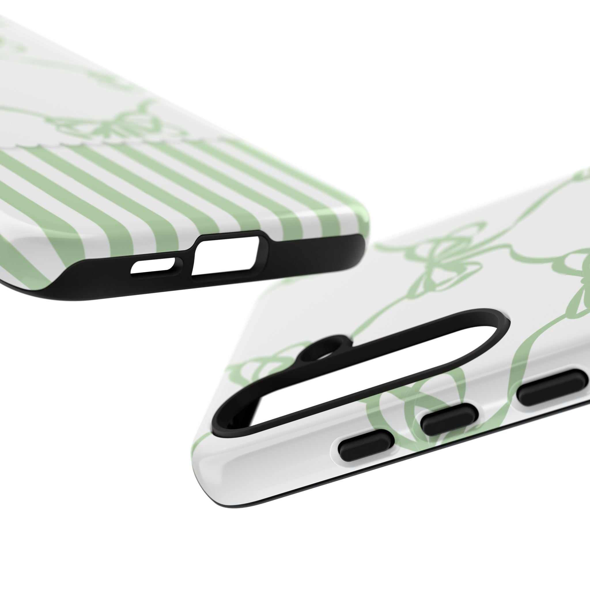 Bow Pattern Tough Phone Case — Pastel Green Stripes & Ribbon Design