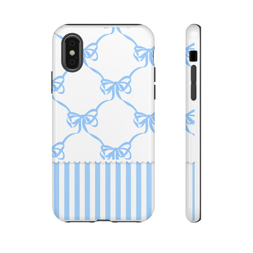 Blue Bow Stripes Phone Case — Cute Pastel Protective Tough Case