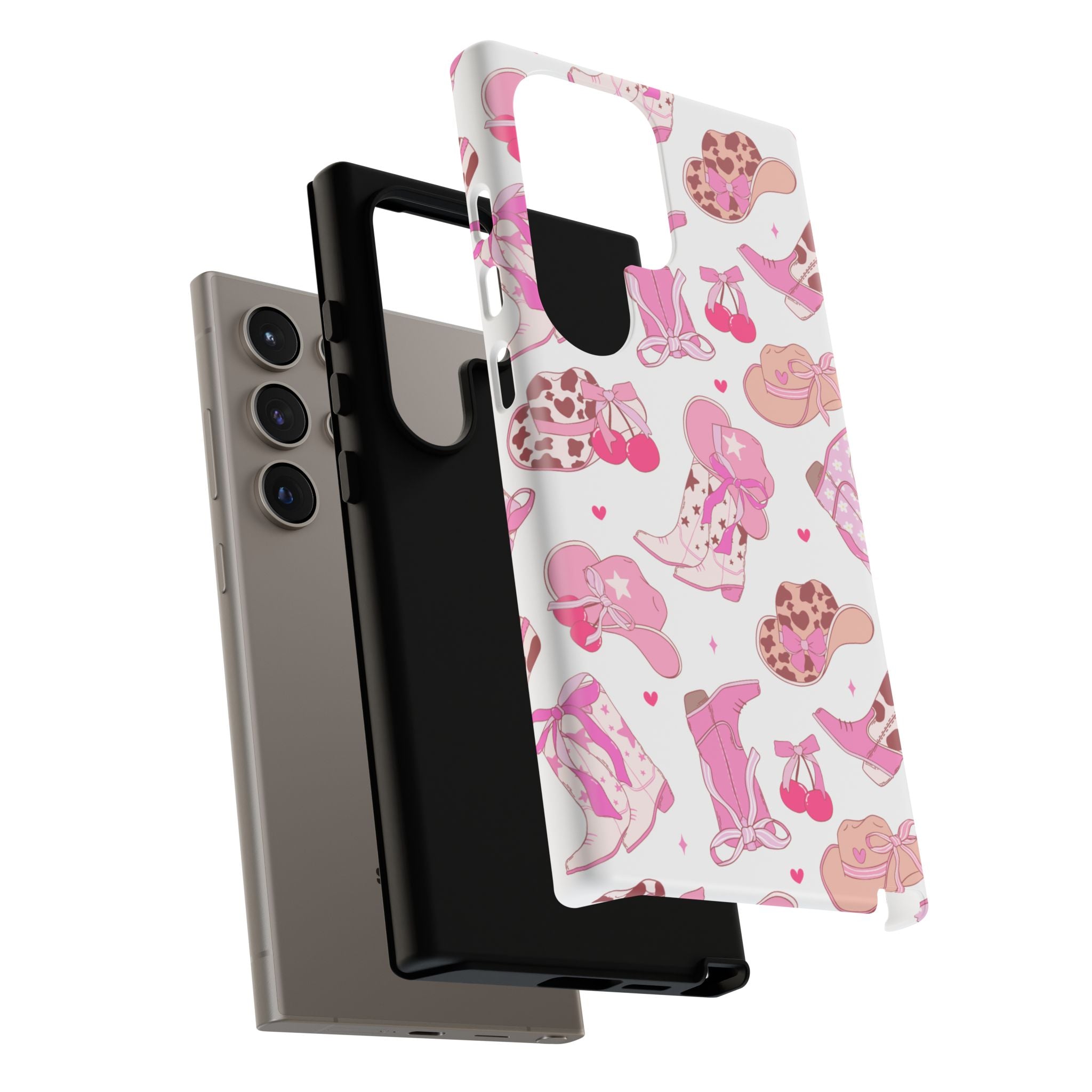 Pink Cowgirl Phone Case - Cute Western Boots & Hats Pattern Tough Case