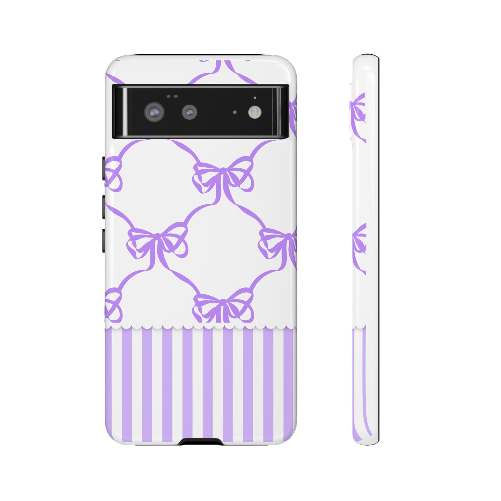 Lavender Bow Pattern Tough Phone Case - Striped Cute iPhone Cover