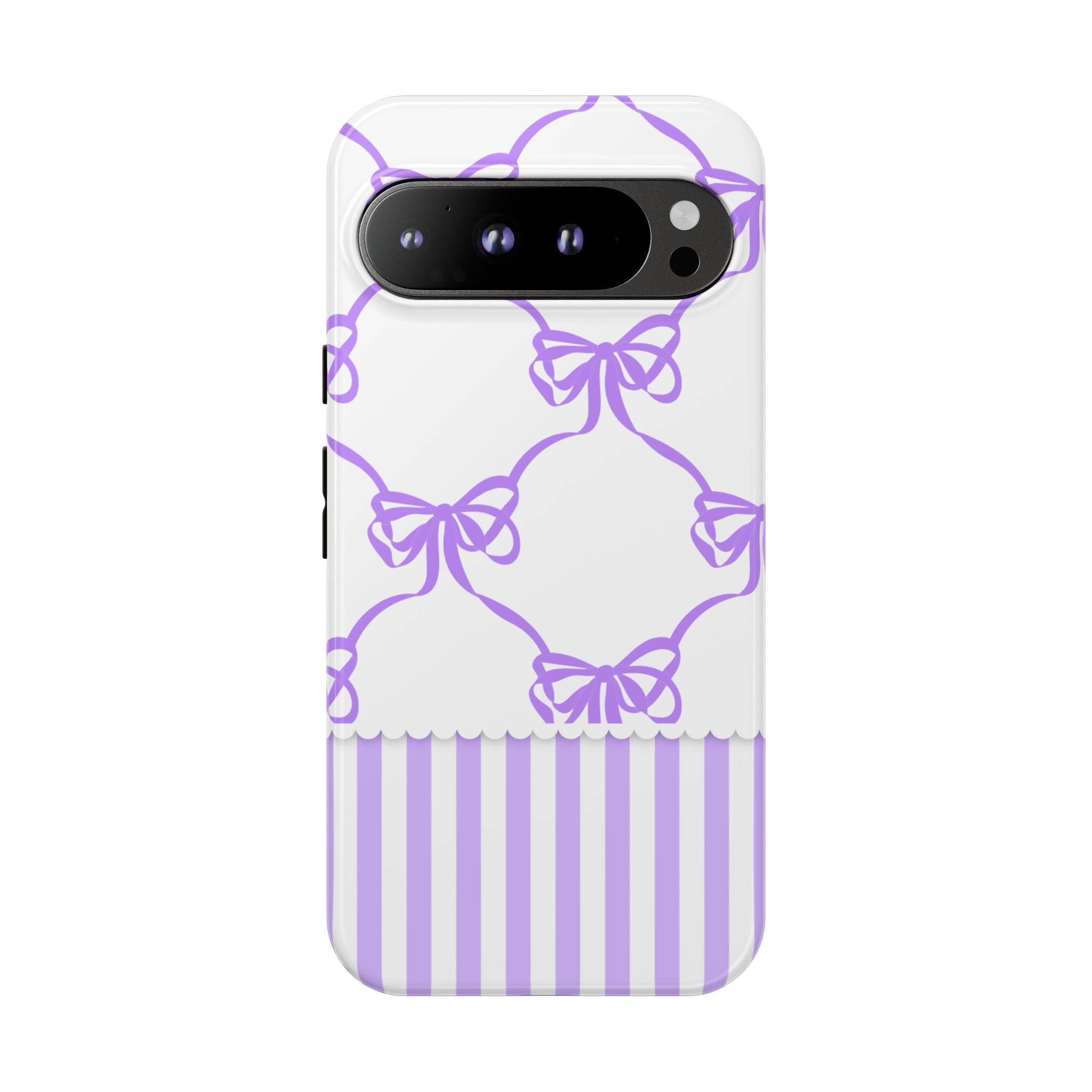 Lavender Bow Pattern Tough Phone Case - Striped Cute iPhone Cover