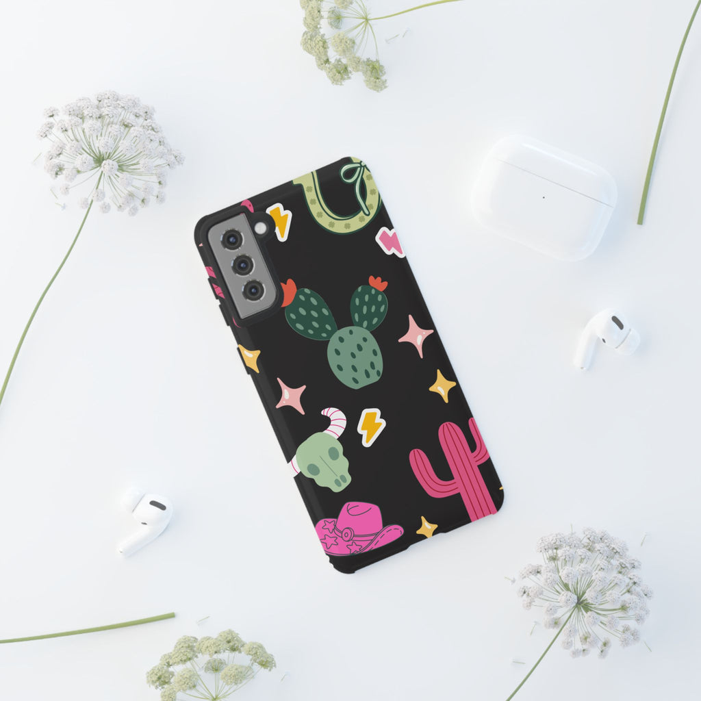 Southwest Desert Icons Tough Phone Case — Cactus, Cowboy & Skull Pattern