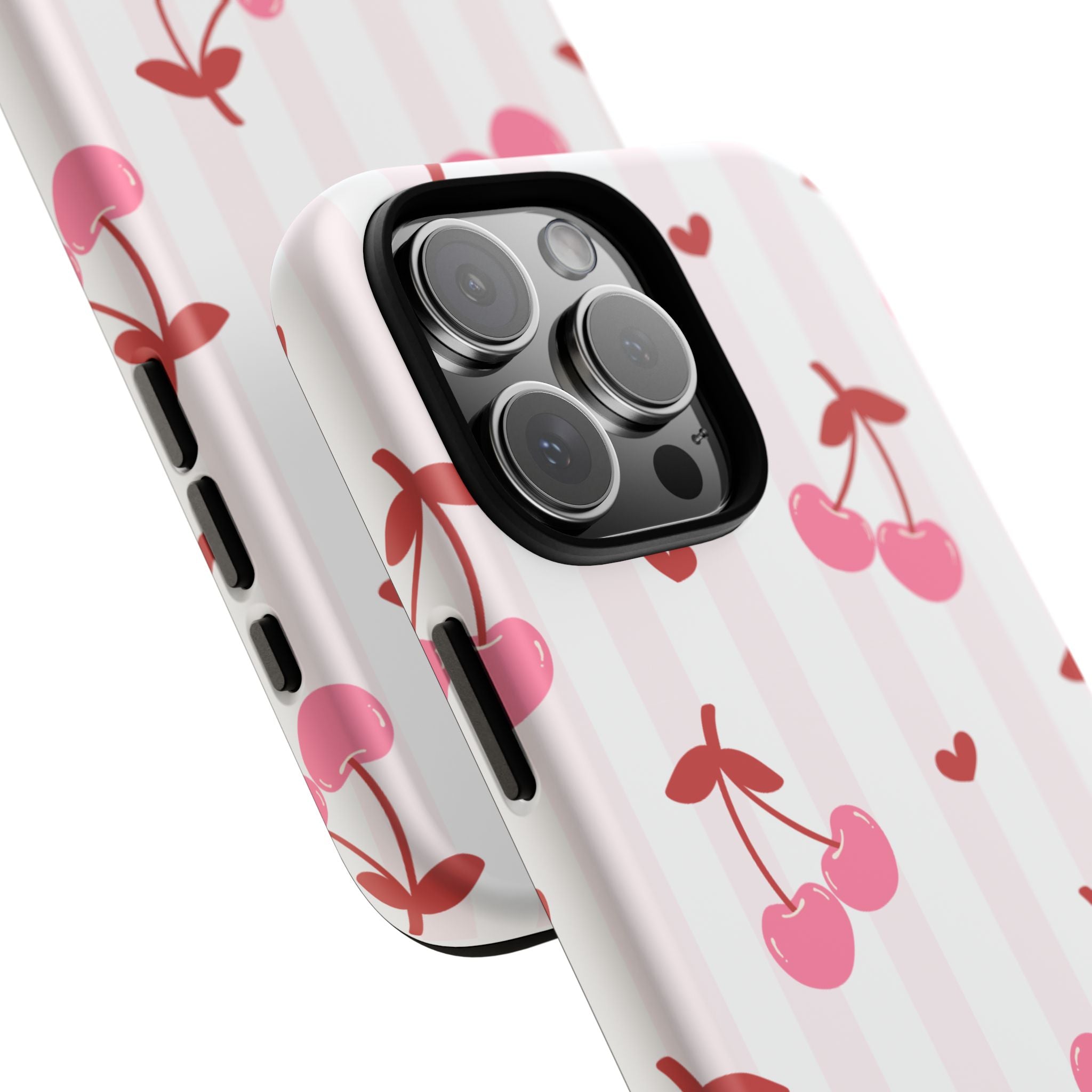 Pink Cherry Pattern Tough Phone Case — Cute Retro Fruit Design