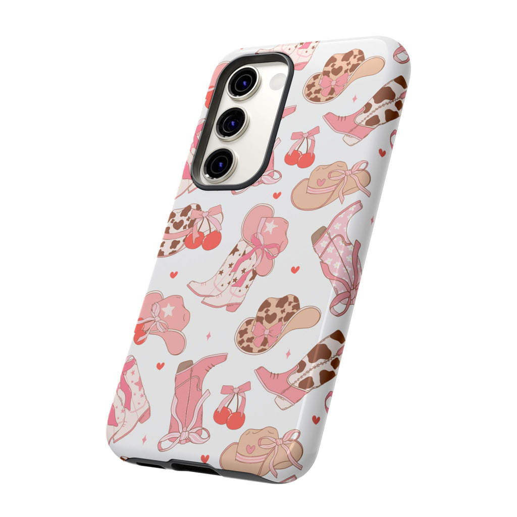 Cowgirl Boots Pink Phone Case — Cute Western Pattern Tough Phone Case