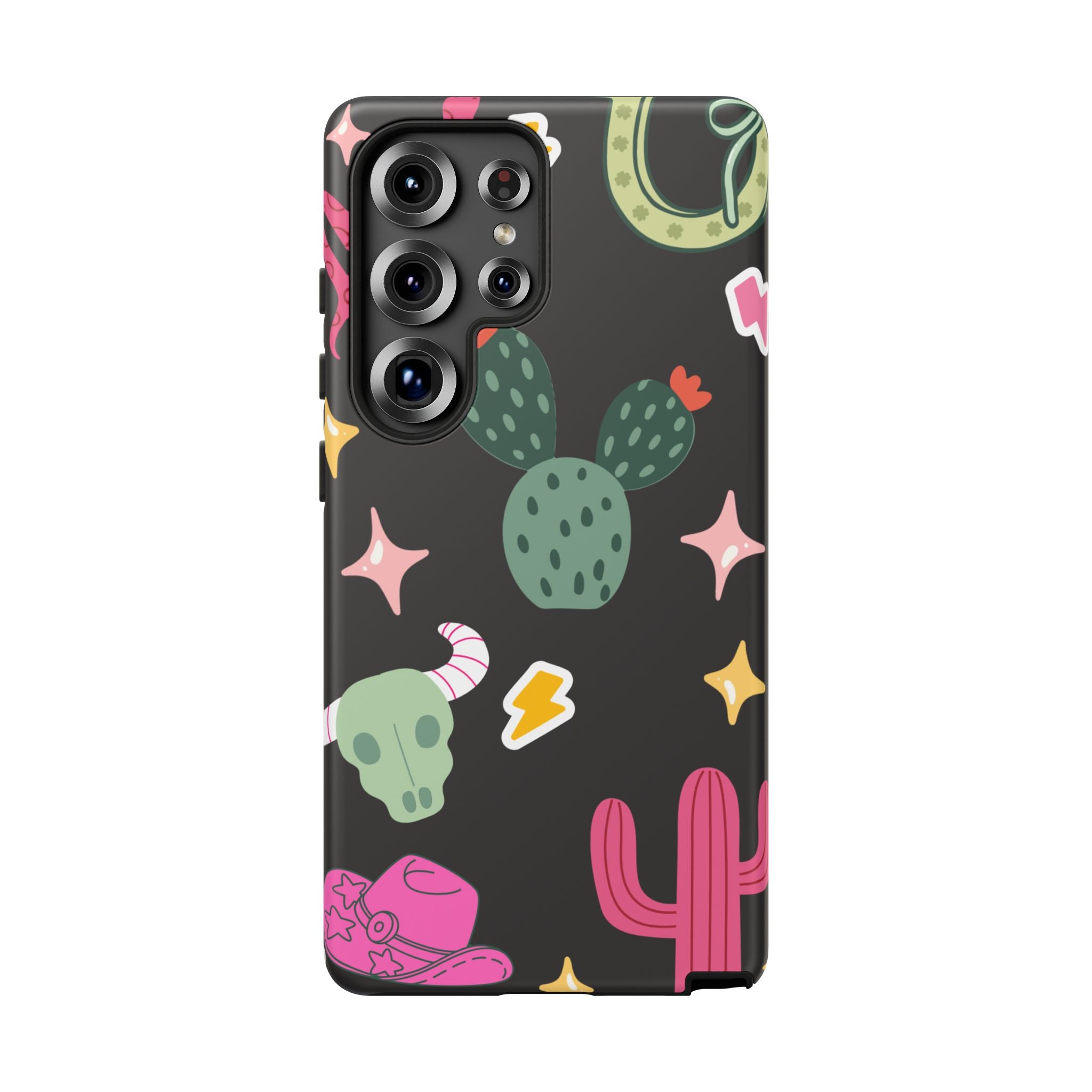 Southwest Desert Icons Tough Phone Case — Cactus, Cowboy & Skull Pattern