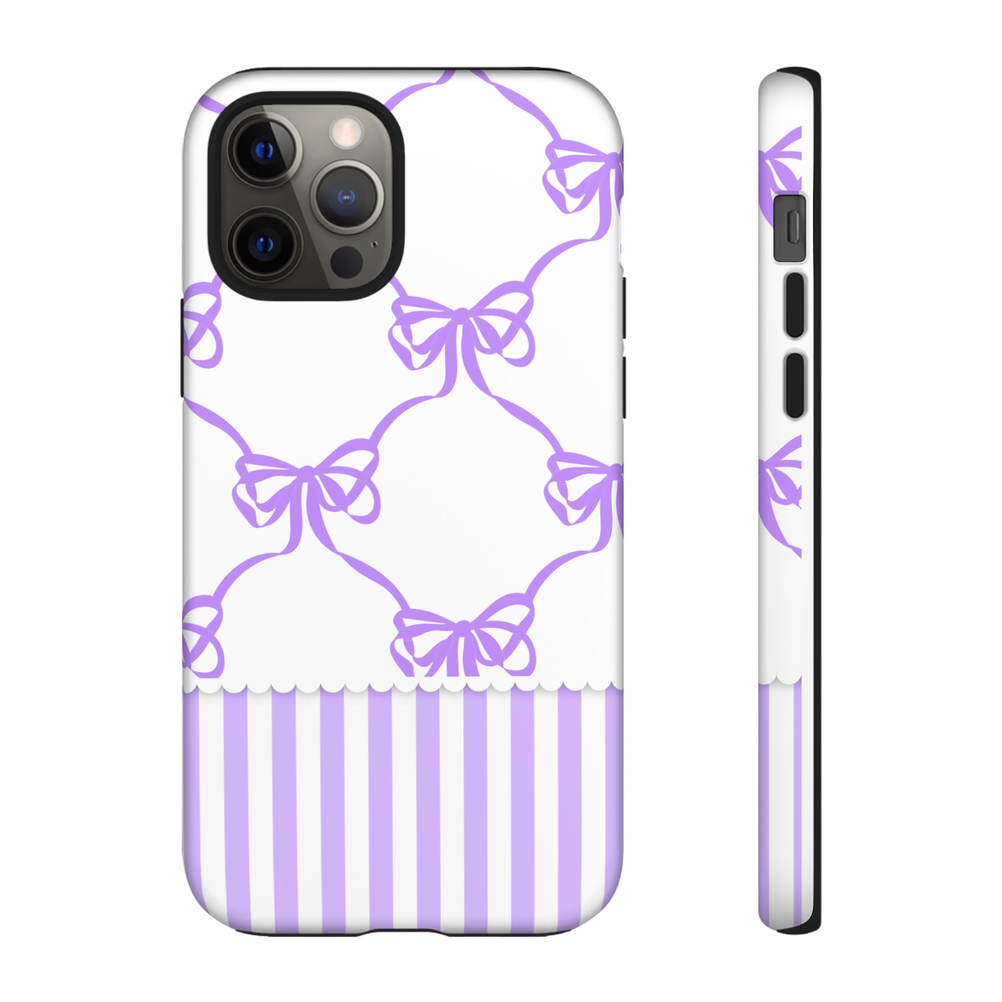 Lavender Bow Pattern Tough Phone Case - Striped Cute iPhone Cover