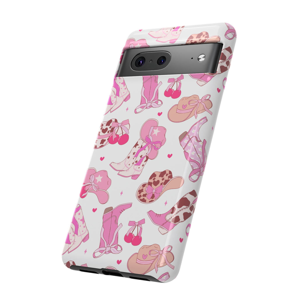 Pink Cowgirl Phone Case - Cute Western Boots & Hats Pattern Tough Case