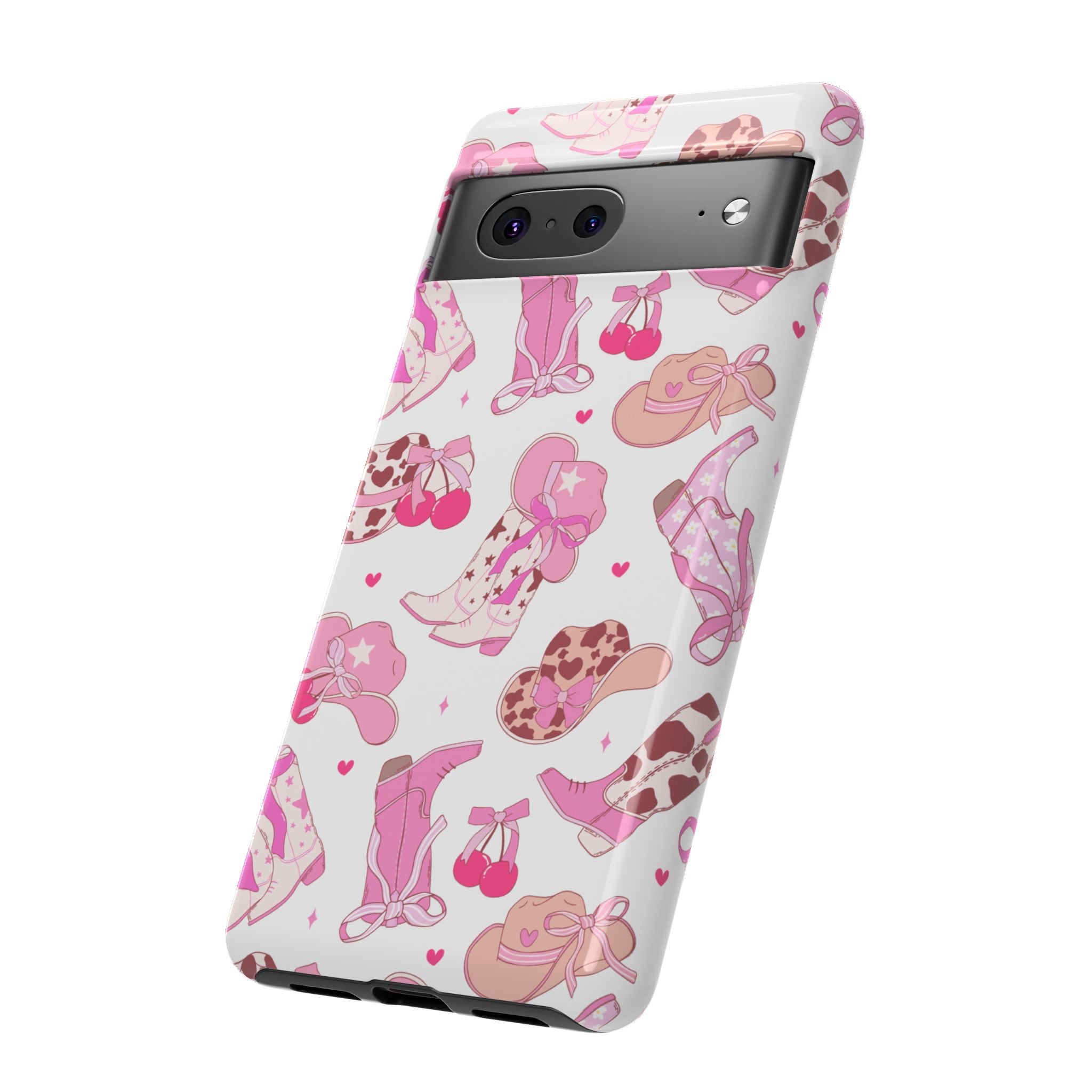 Pink Cowgirl Phone Case - Cute Western Boots & Hats Pattern Tough Case