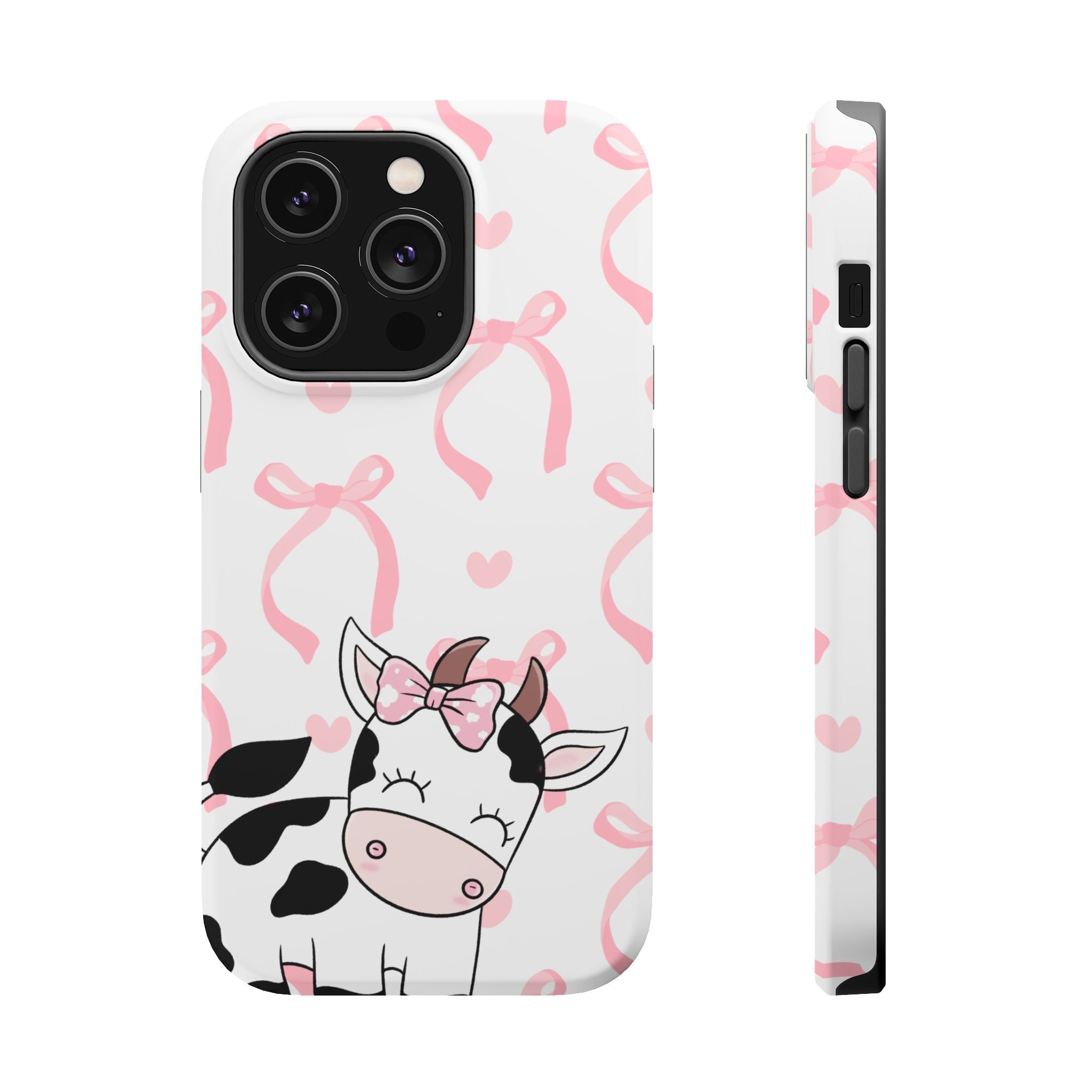 Cute Cow Phone Case — Pink Bows Magnetic Impact-Resistant Case
